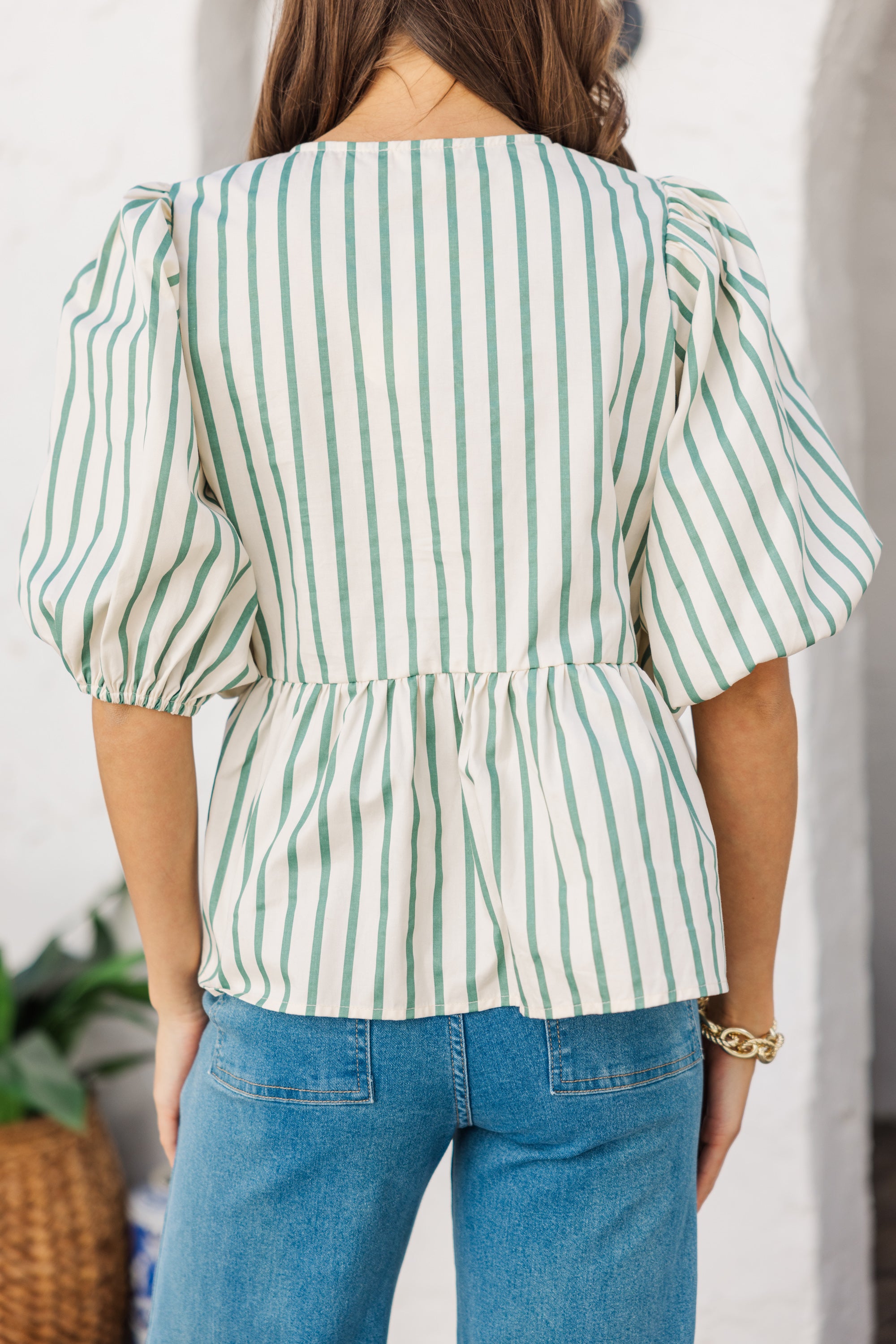 Stylish Sage Green Striped Blouse for Women - Trendy Long Sleeve Button Down Shirt - Perfect for Office Wear, Casual Outfits & Spring Fashion