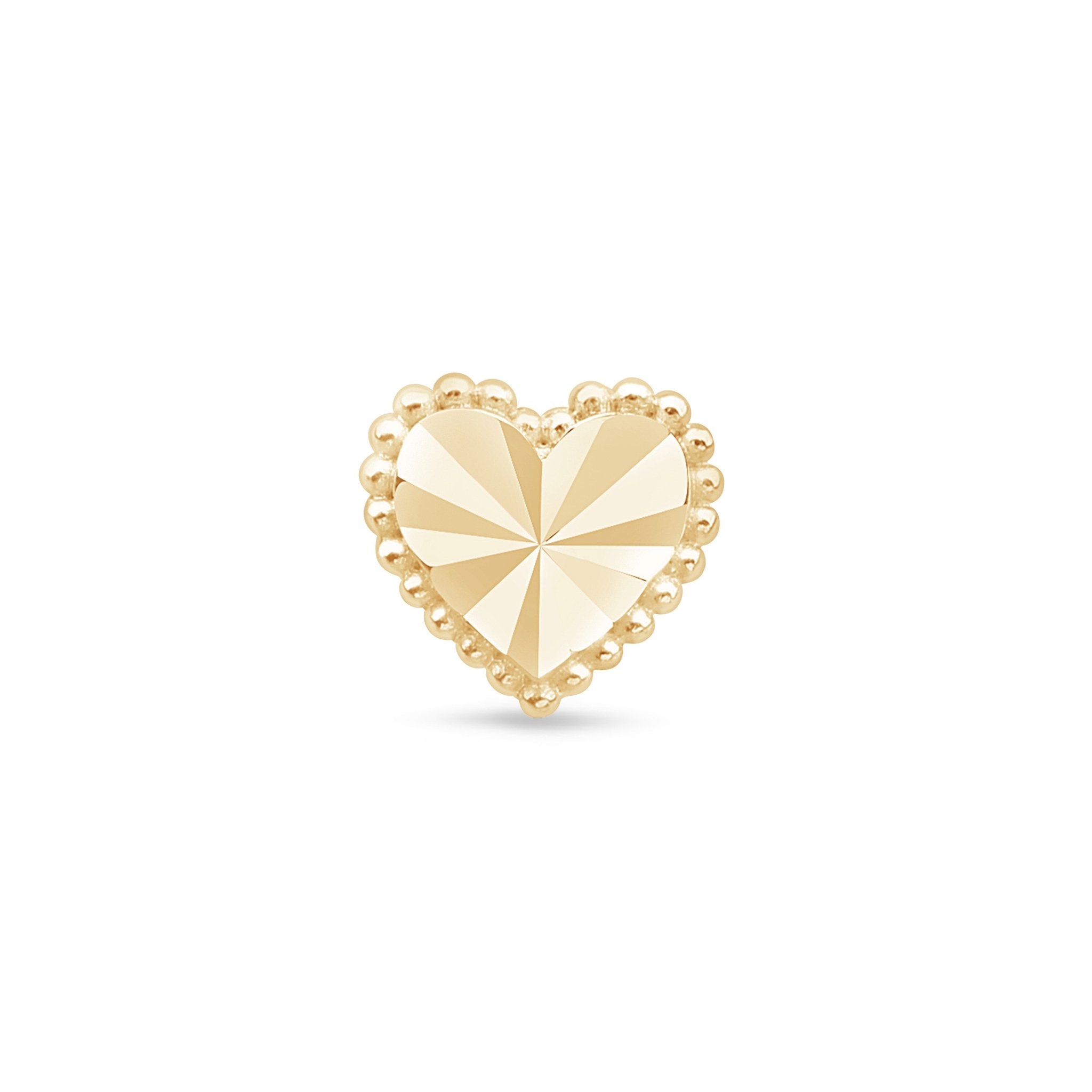 14K Yellow Gold Diamond-Cut Heart Stud Earrings for Women - Perfect for Valentine's Day Gifts, Anniversary Presents & Everyday Elegance