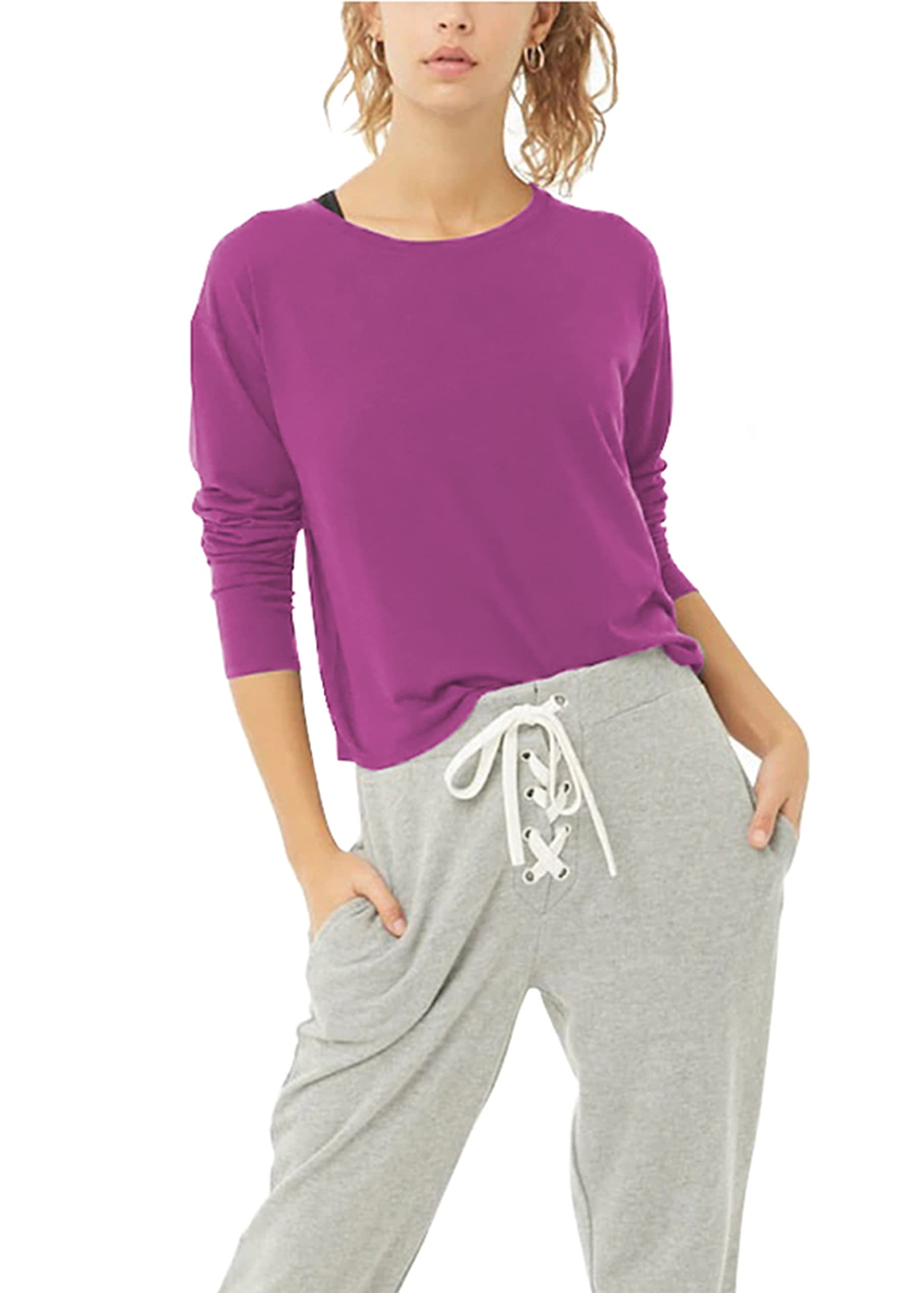 Bestisun Women's Long Sleeve Workout Shirts - Yoga & Dance Tops with Open Back Design - Breathable Athletic Clothes for Gym, Running & Fitness Training