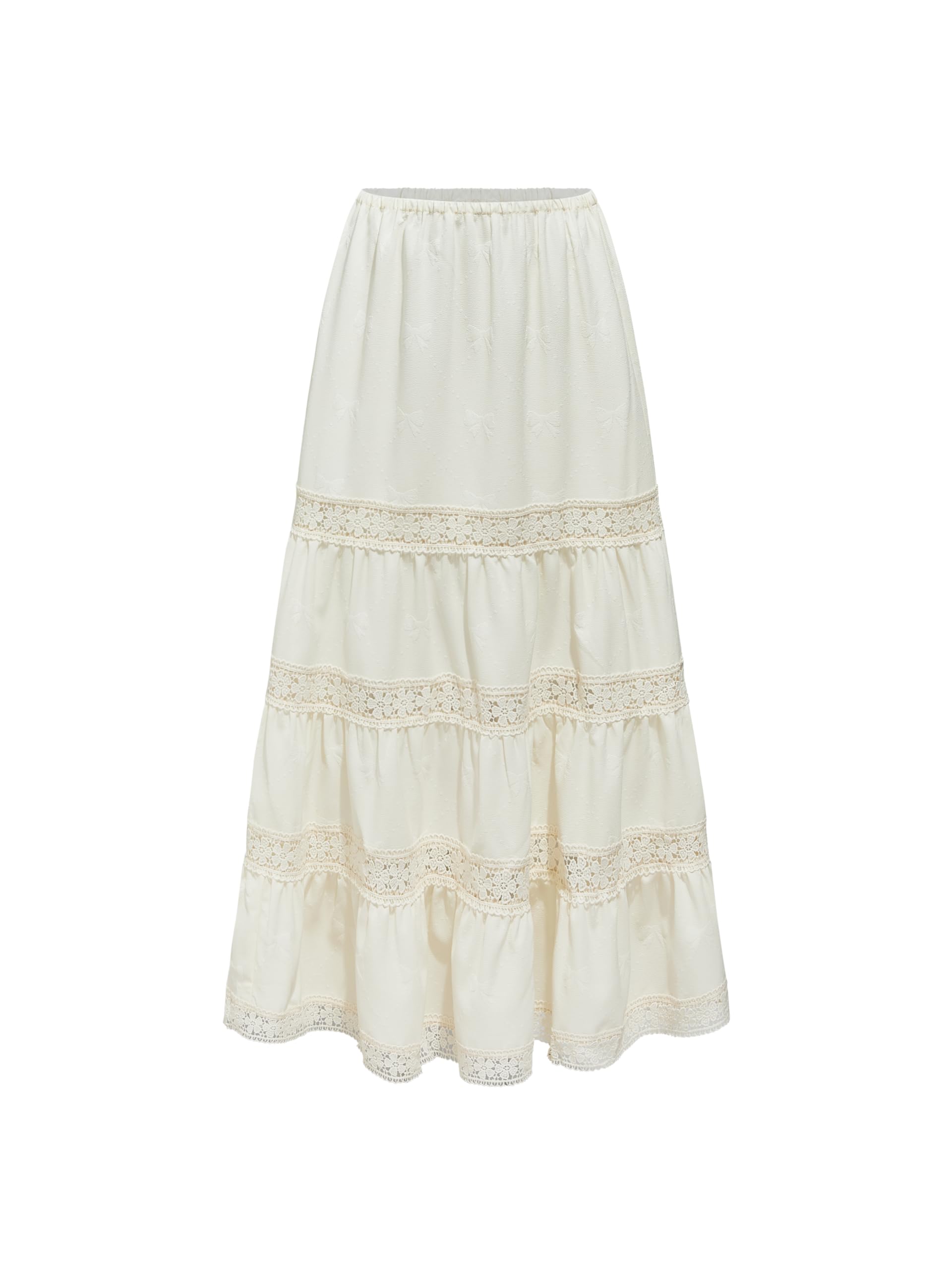 Santorini Beach Vacation Floral Ruffle Hem Tiered Maxi Skirt - Boho Woven Midi Skirt for Women | Perfect for Summer Vacations, Beach Getaways & Date Nights