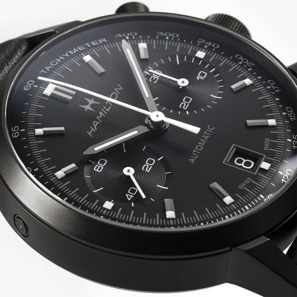American Classic Intra Matic Automatic Chronograph Watch - 40mm Black PVD Case with Genuine Leather Strap | Perfect for Business, Casual & Formal Occasions