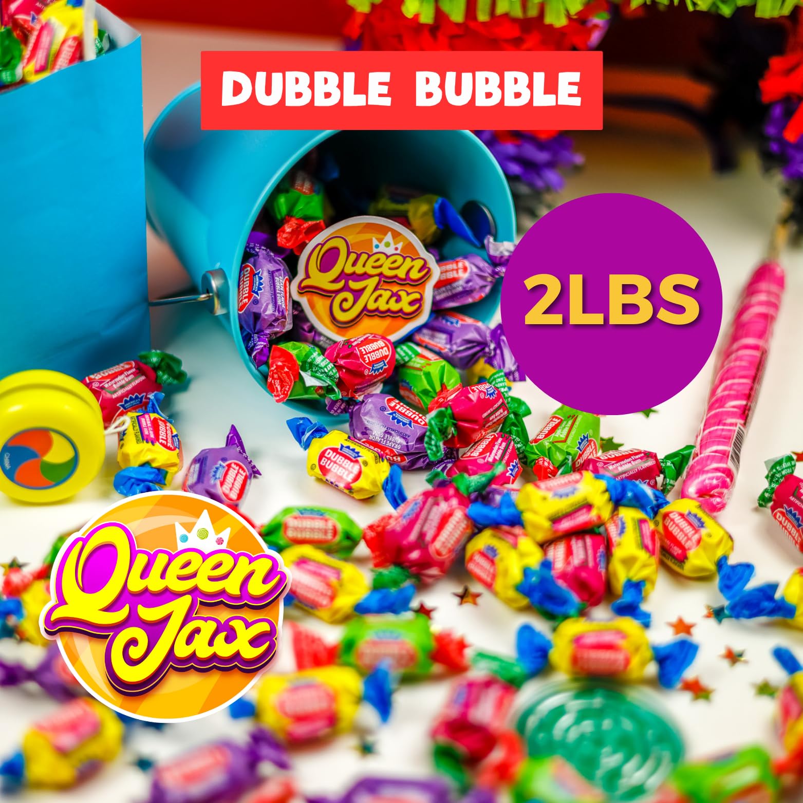 Dubble Bubble Gum - 4 Flavor Variety Pack (Apple, Watermelon, Grape) - 2 LB Bulk Bag of Individually Wrapped Gumballs - Double Bubble Super Bubble Gum for Parties, Events, and Candy Displays