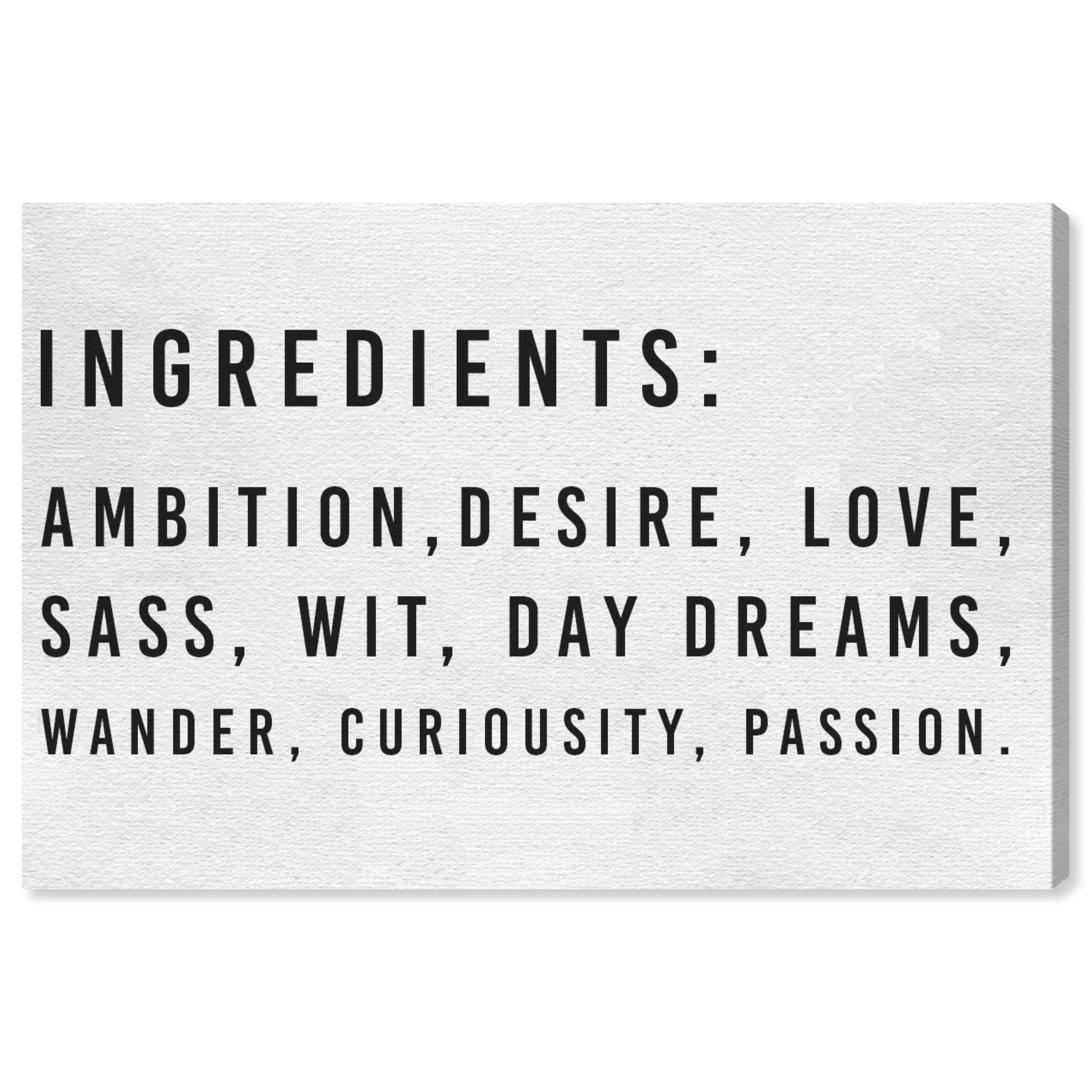 Oliver Gal Artist Co. 'Ingredients' Typography Wall Art Canvas Print - 45x30 Inch Black & White Home Decor for Kitchen, Dining Room & Office