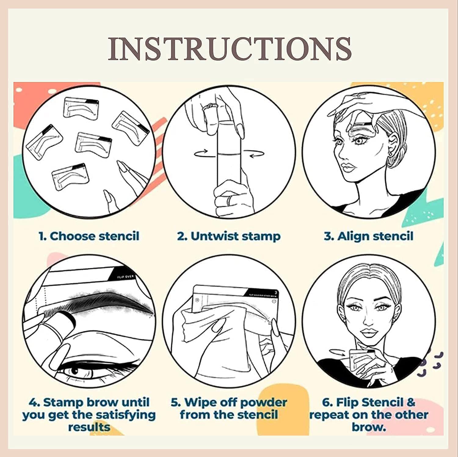 Glowhouse Eyebrow Stamp Kit - 3 Eyebrow Stencils & 2 Eyebrow Mascara Brushes for Perfect Shaping & Coloring | DIY Eyebrow Makeup at Home, Salon, Travel