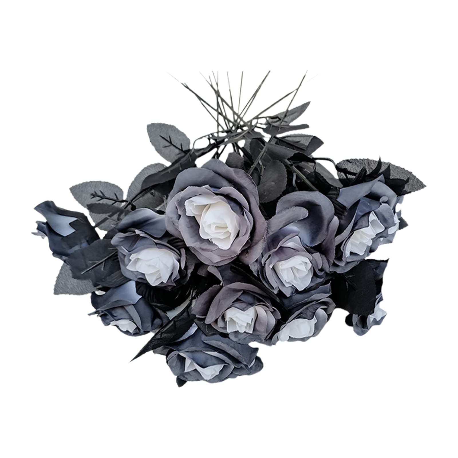 10 Pack Artificial Black Rose Stems - 16 Inch Realistic Silk Black & White Roses with Black Leaves - Fake Flower Bouquet for Wedding, Halloween Party, Home & Office Decor - Perfect for Centerpieces, Gothic Decor, and Dark Romance Themes