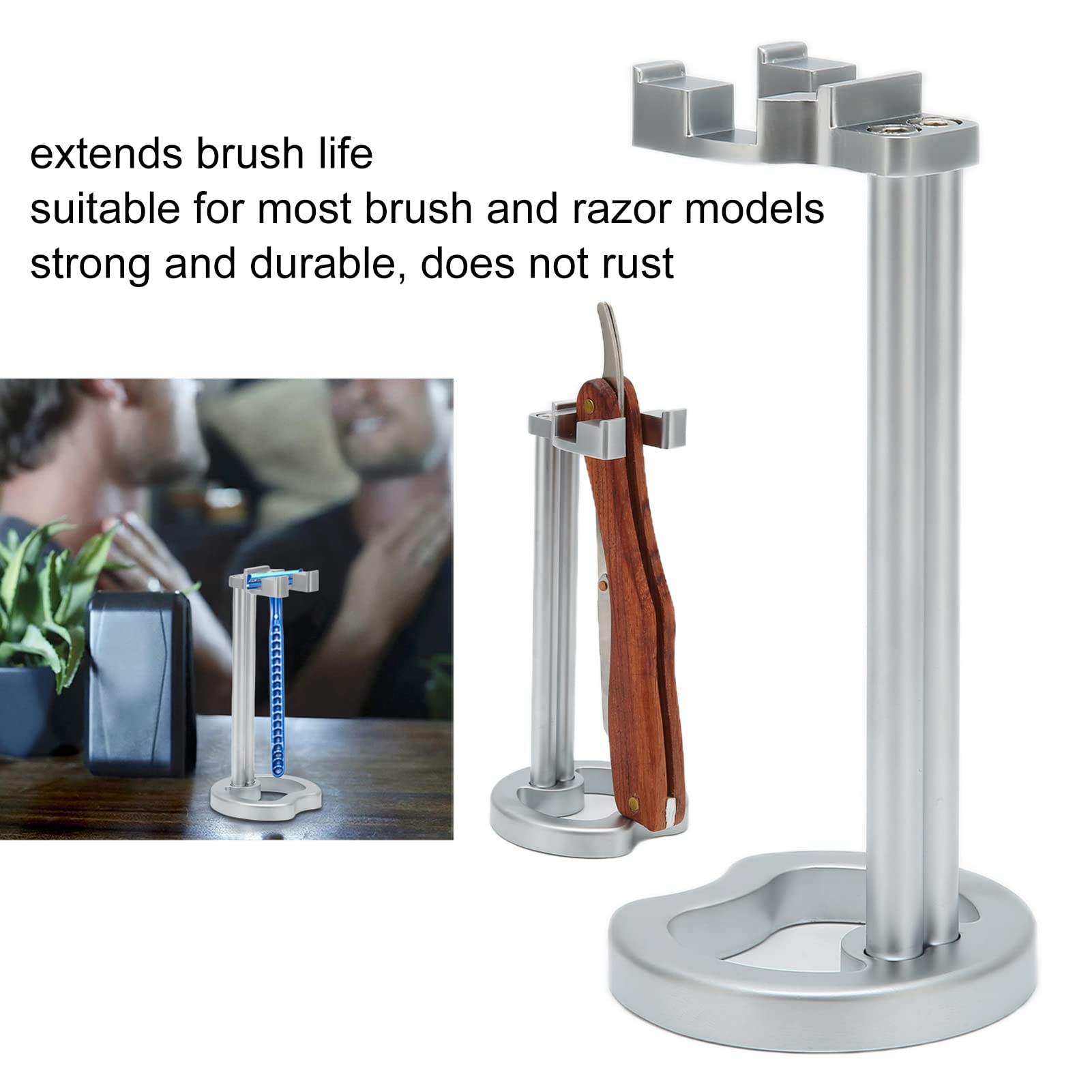Stainless Steel Universal Razor Holder & Shaving Brush Stand - Durable Men's Shaving Accessory Organizer for Safety Razors | Perfect for Bathroom Countertop, Travel & Gift Giving