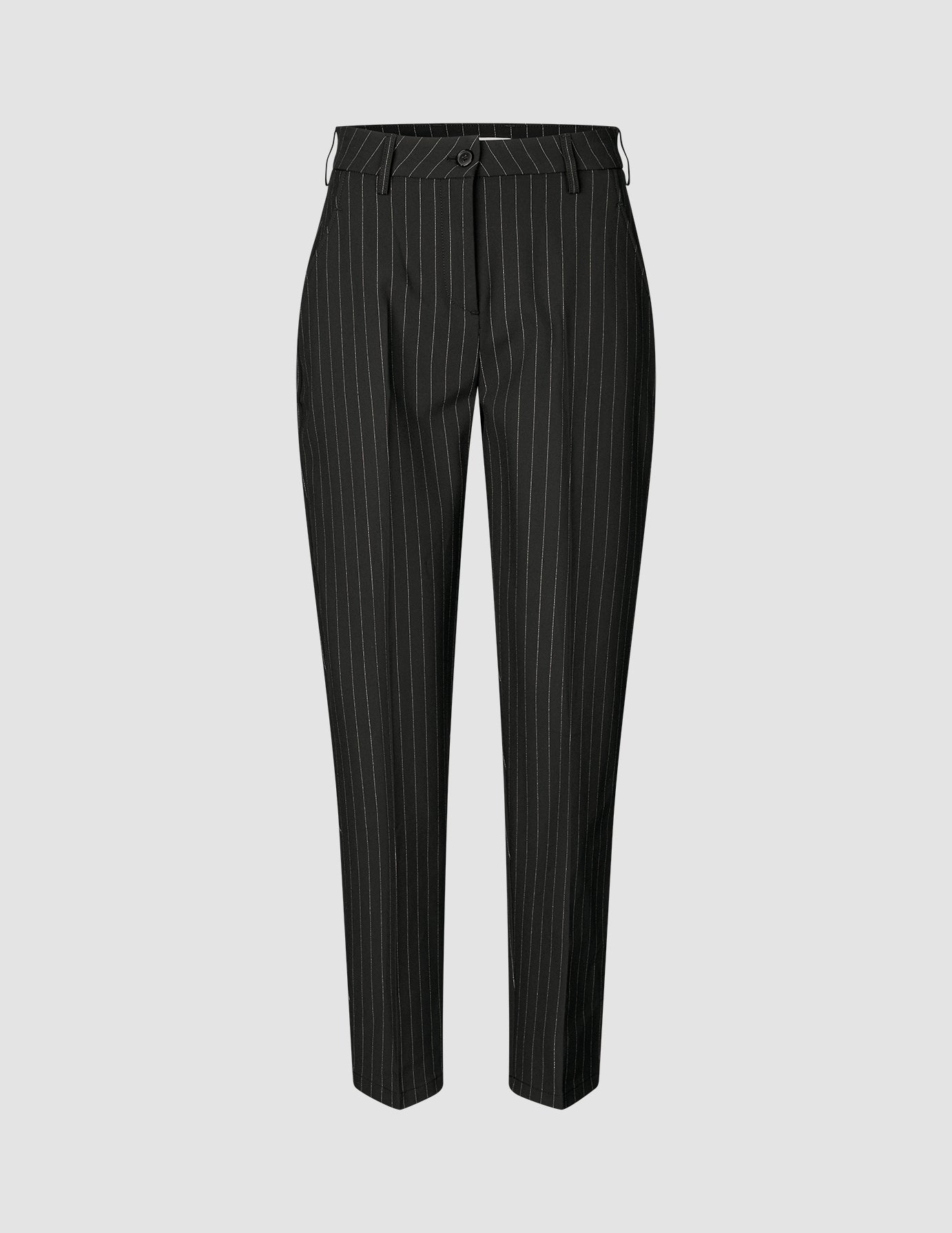 Essential Tapered Pants for Men - Black with Silver Pinstripe | Slim Fit Dress Pants for Office, Business & Formal Occasions