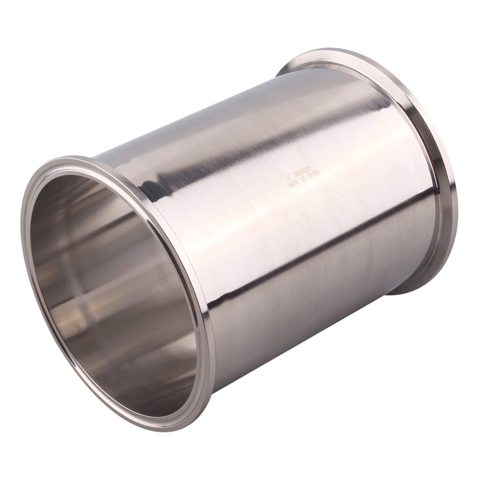 DERNORD 304 Stainless Steel Sanitary Spool Tube - 8 Inch (204MM) Seamless Round Tubing with 6 Inch Tri Clamp Ferrule Flange - Food Grade, Hygienic Piping for Brewery, Dairy, Pharmaceutical & Beverage Industry