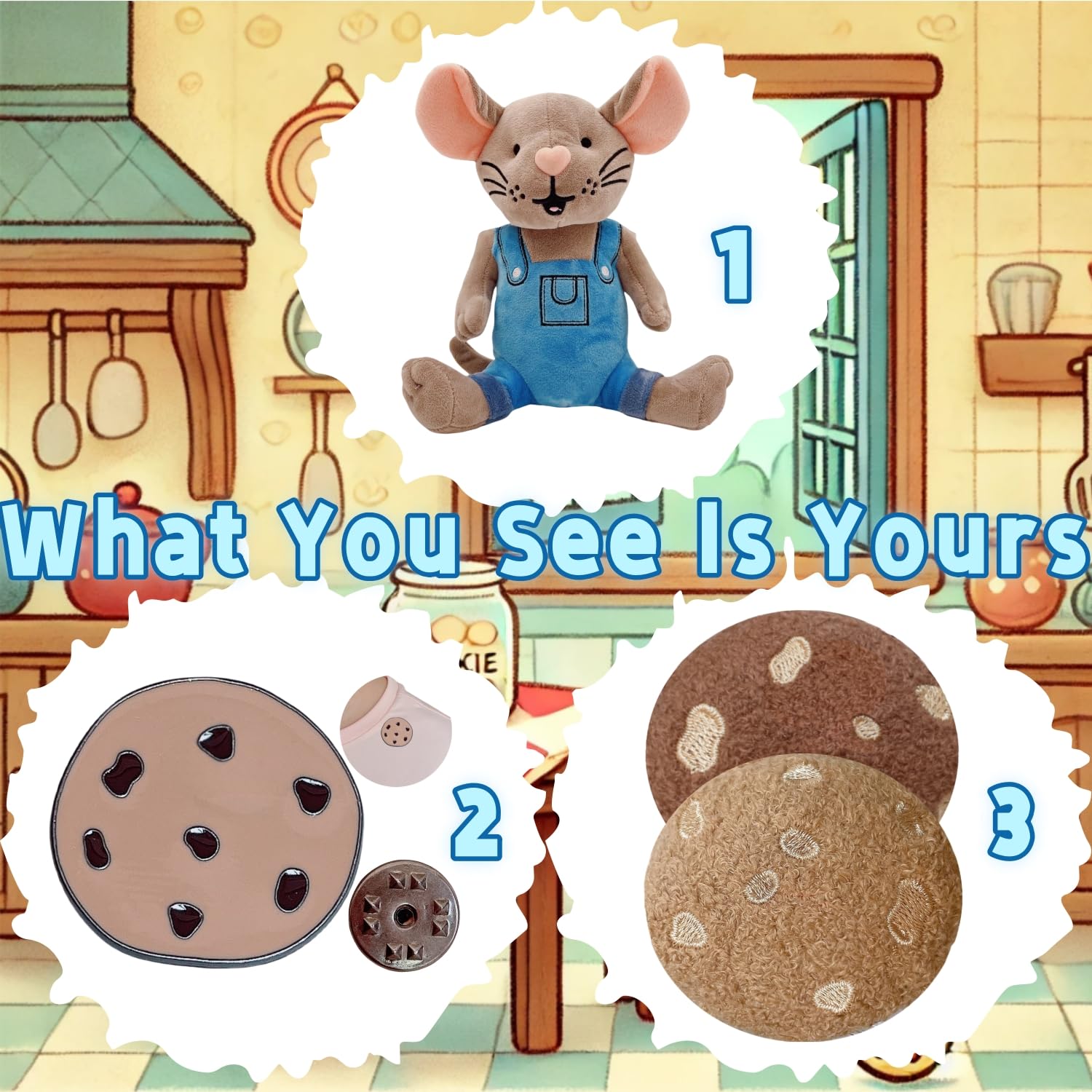 Adorable Small Mouse Stuffed Animal Plush Toy with Clothes - Cute Cookie Lover Gift for Kids (9.5 Inches) - Perfect for Birthday Presents, Nursery Decor & Cuddly Bedtime Companion
