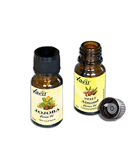 Organic Tavis Jojoba Oil & Sweet Almond Oil 20ml - Pure Natural Carrier Oils for Hair, Skin & Nail Care - DIY Beauty, Massage & Aromatherapy Essential Oil Blend
