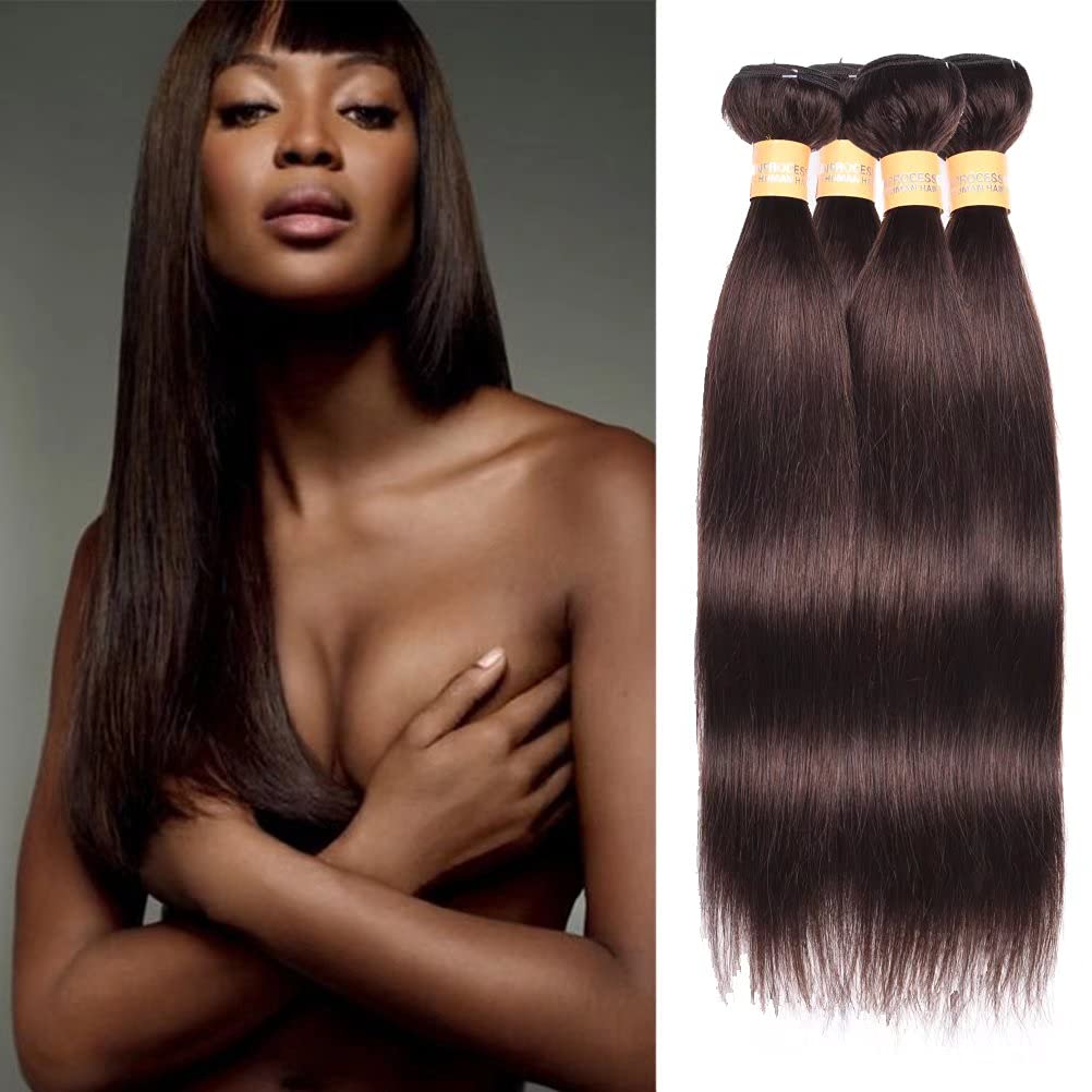 WOME Peruvian Virgin Human Hair 4 Bundles - 8A Grade Silky Straight Hair Extensions (22, 22, 24, 24 Inches, Dark Brown #2) - Perfect for Weaves, Ponytails & Styling