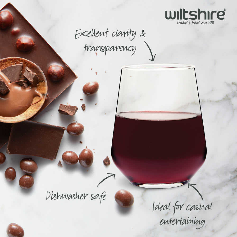 Classico 435ml Stemless Wine Glasses Set of 4 - Perfect for Red Wine, Cocktails & Entertaining at Home Parties