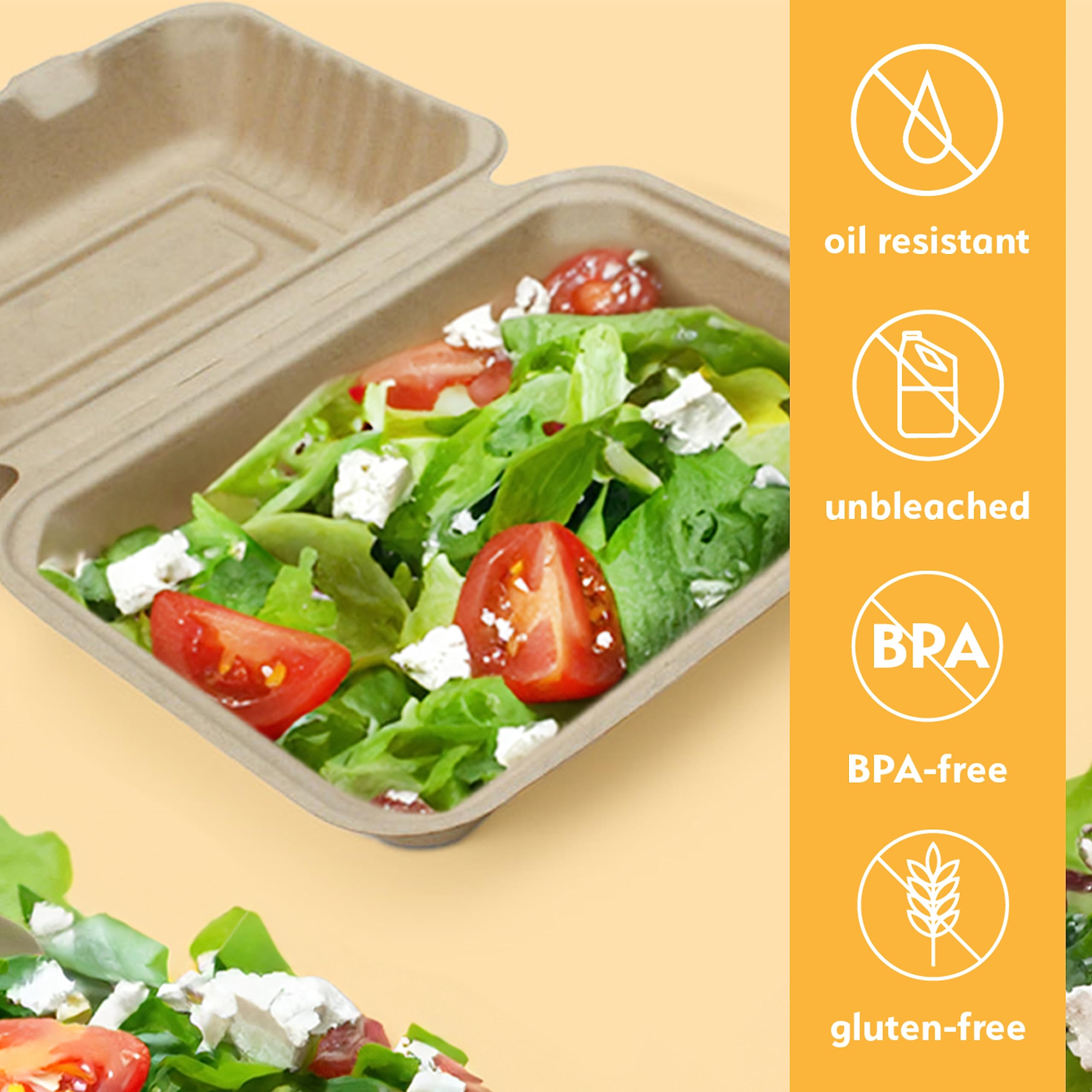 Eco-Friendly 100% Compostable Disposable Food Containers with Lids [9”X6” 500 Pack] - Heavy-Duty Biodegradable Takeout Containers for Restaurants, Catering & Picnics | Unbleached Sustainable Packaging by Earth's Natural Alternative