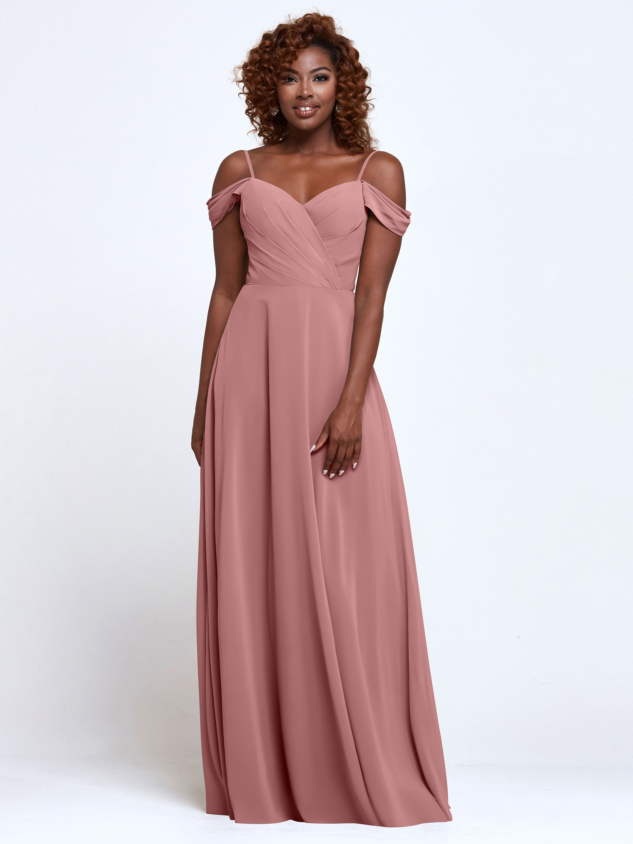 Elegant 83003 Stretch Chiffon Off-The-Shoulder A-Line Bridesmaid Dress - Perfect for Weddings, Prom, and Formal Events