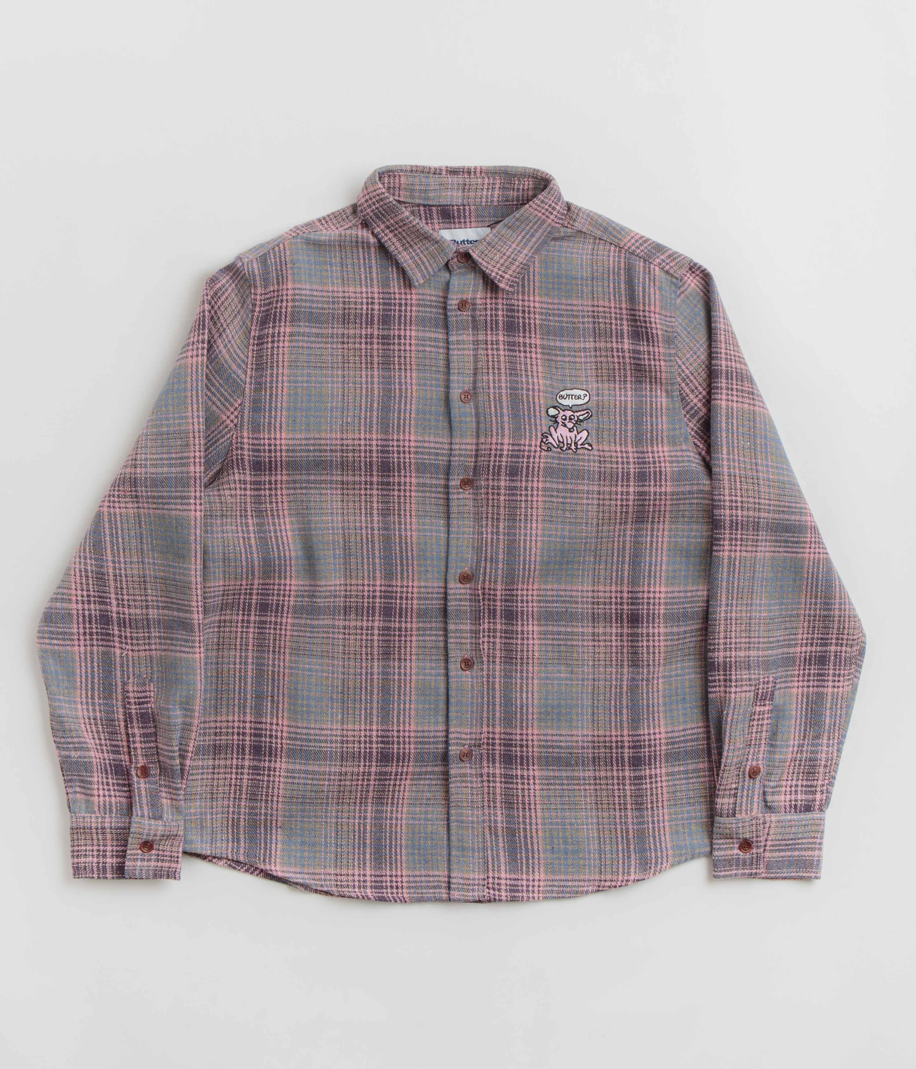 Butter Goods Rodent Flannel Shirt for Men & Women - Soft Pink & Grey Plaid Shirt for Casual Wear, Outdoor Activities & Street Style Fashion