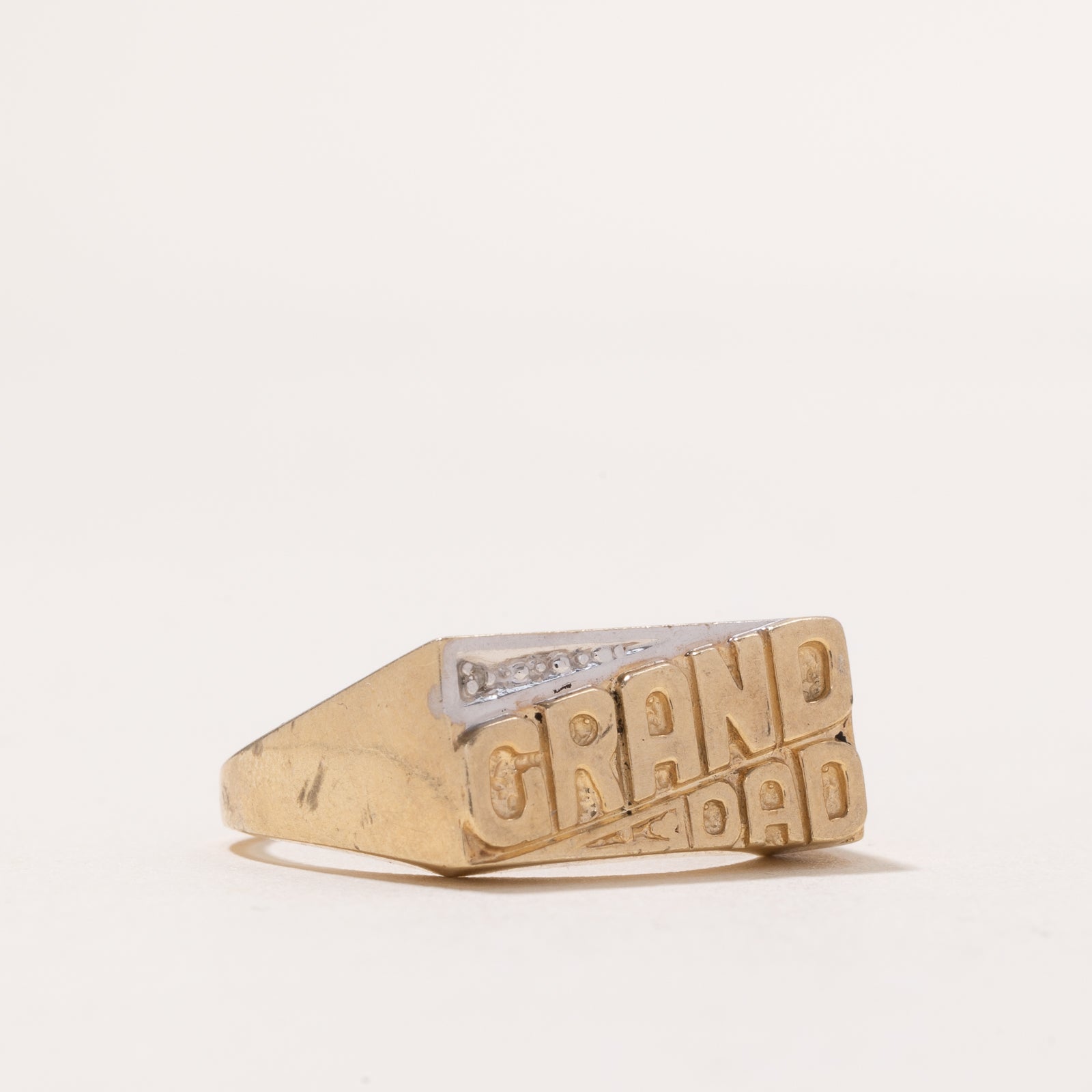 Grand Dad Diamond Signet Ring for Men - 0.001ct Genuine Diamond - Size 10 - Perfect for Gifts, Weddings & Special Occasions