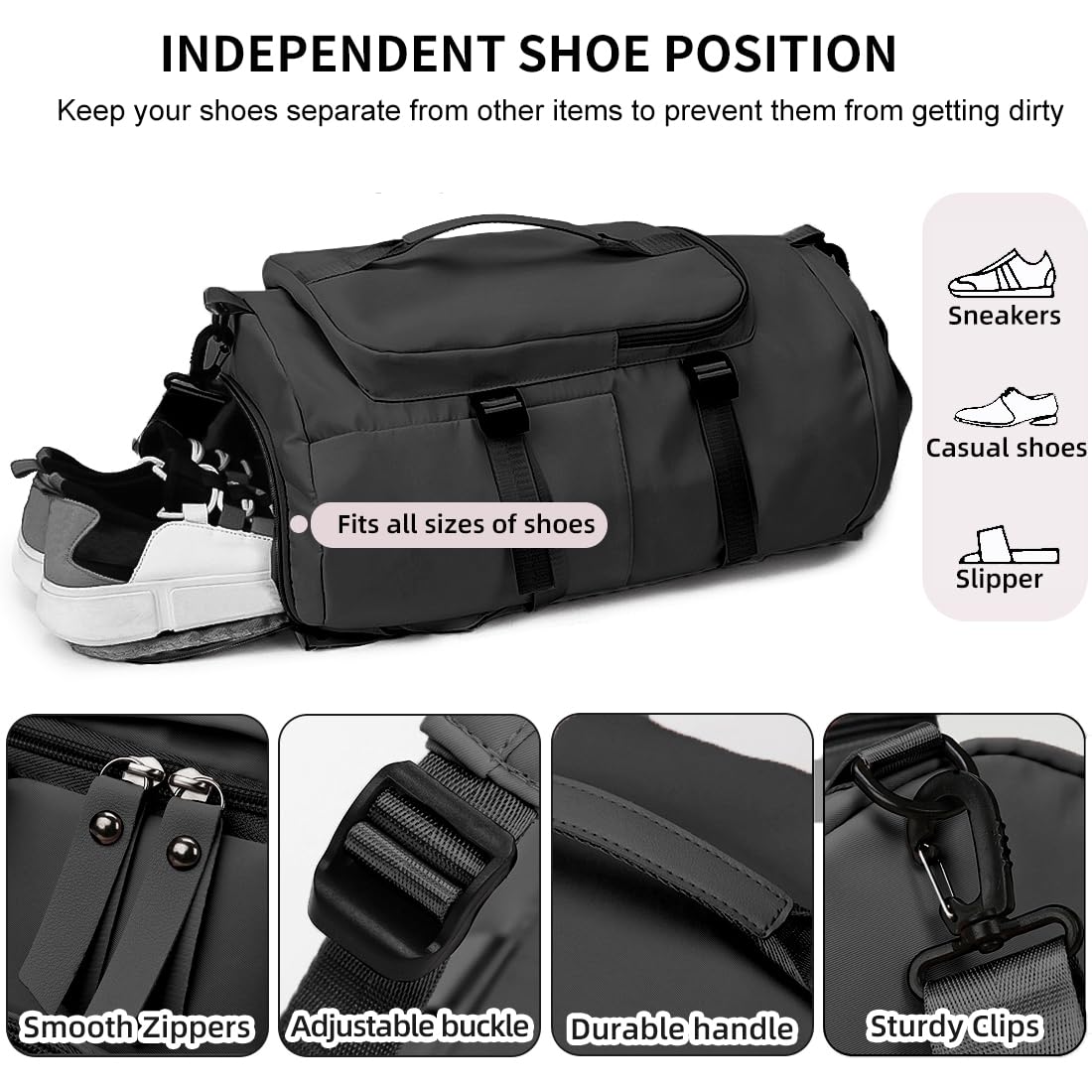 Premium Sports Duffle Bag for Men & Women - Large Gym Bag with Shoe Compartment, Water-Resistant Travel Backpack for Workout, Weekend Trips & Overnight Stay (Black)