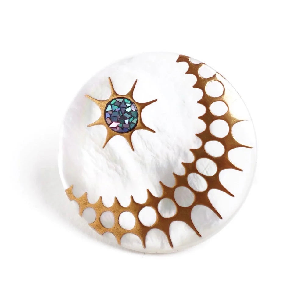 Exquisite Maki-e Urushi Lacquer Brooch with White South Sea Pearl Shell - Traditional Japanese Lacquer Jewelry for Women - Perfect for Weddings, Parties & Special Occasions