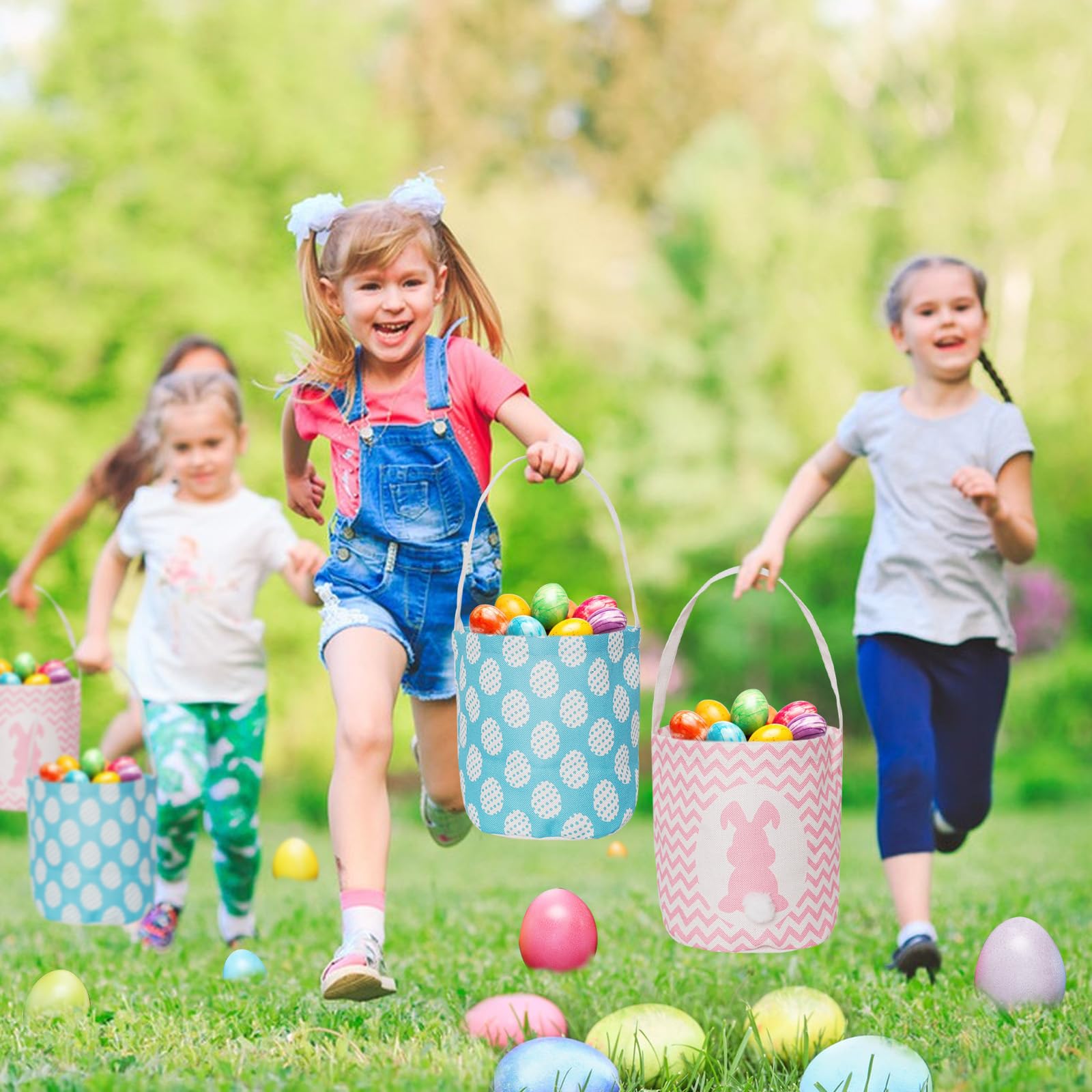 2 Pack Easter Egg Baskets for Kids - Empty Bunny Baskets with Fluffy Rabbit Tails for Easter Egg Hunt, Party Favors & Gift Bags - Perfect for Boys Girls Easter Celebrations, Egg Hunts & Spring Decorations