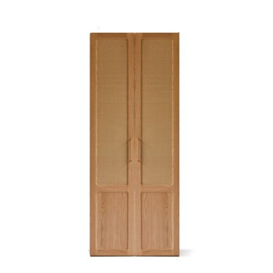 Oak Solid Wood Modular Wardrobe with Rattan Doors - Customizable Closet Storage for Bedroom & Living Room Organization
