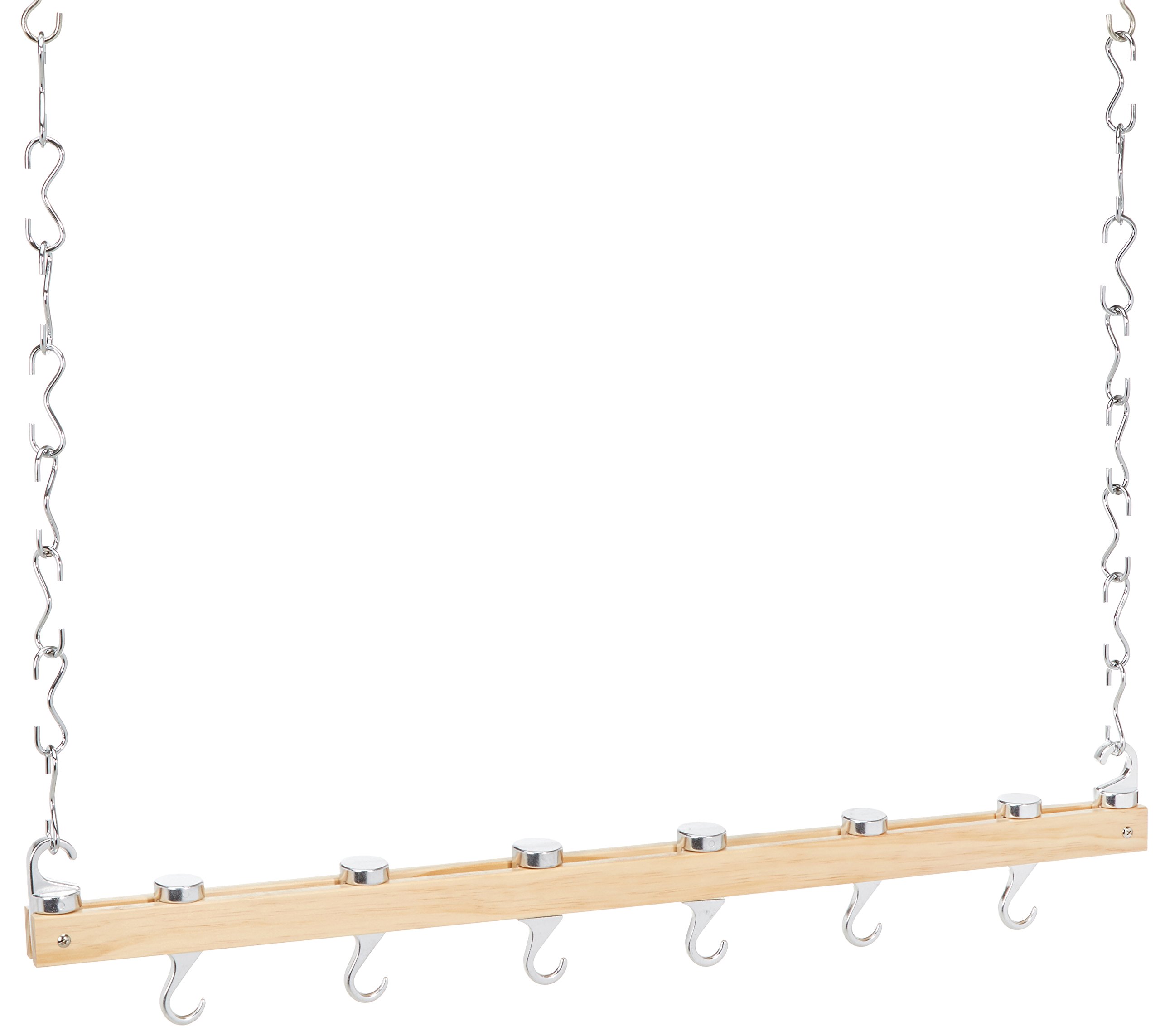 MasterClass Ceiling Mounted Wooden Pot Rack - 36.2 x 4.7 x 6.3 Inches - Kitchen Storage Organizer for Pots, Pans & Utensils - Perfect for Small Kitchens & Open Shelving Design
