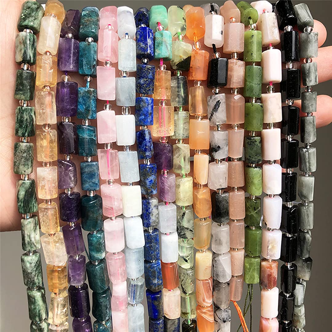 Natural Apatite Lapis Lazuli Tiger Eye Faceted Column Loose Beads for DIY Jewelry Making - 7.5 Inch Black Tourmaline Beads for Bracelets, Necklaces & Crafting - Healing Crystal Beads for Meditation & Spiritual Jewelry