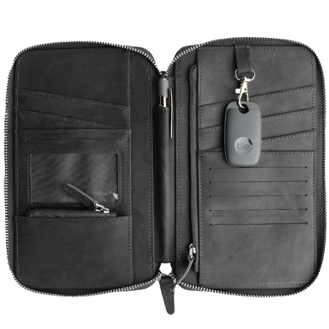 Premium Genuine Top Grain Leather Passport Holder for Family - RFID Blocking Travel Wallet Organizes 6 Passports, Cards, Cash & Documents - with Wrist Strap, Key Ring & YKK Zipper (Midnight Black) - Perfect for International Travel, Family Vacations & Secure Document Storage