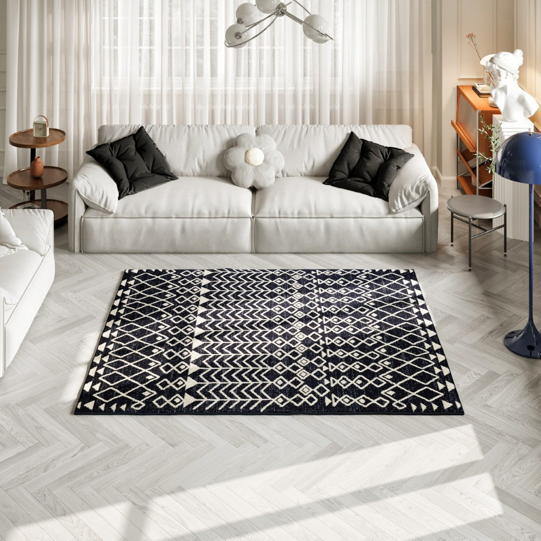 Eviva Loops 5x7 Ikat Blue and Cream Area Rug - Soft Boho Chic Living Room Rug for Bedroom, Nursery, or Office Decor