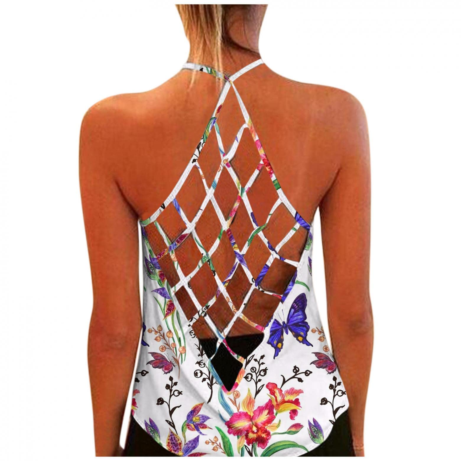 Trendy Women's Criss Cross Graphic Sleeveless Tank Tops - Summer Casual T-Shirts for Women | Perfect for Beach, Gym & Everyday Wear