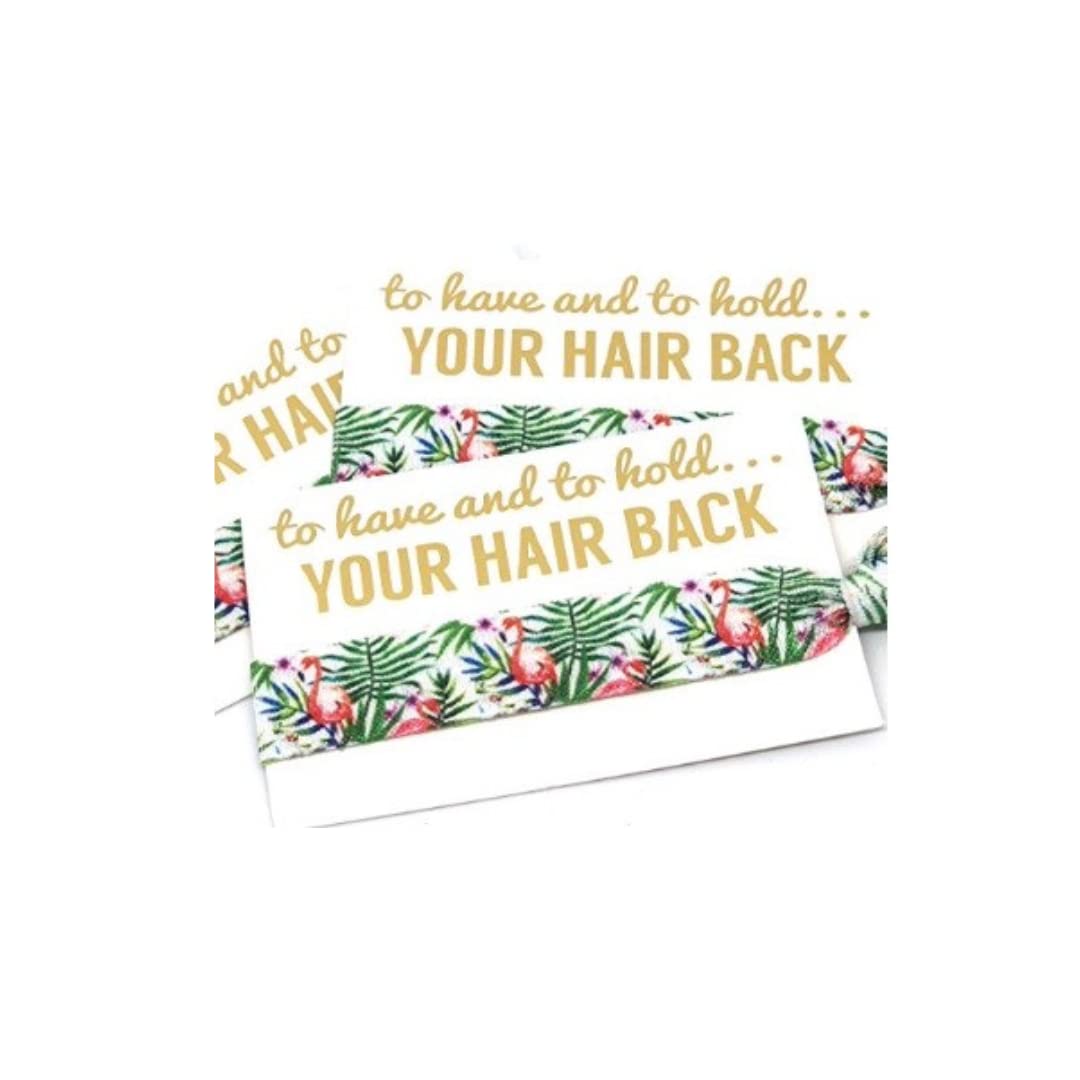3/5/10 Pack Bachelorette Party Hair Ties - Tropical Palm Leaf & Pink Flamingo Print Wedding Favors for Beach Themed Bridal Showers & Girls' Getaways