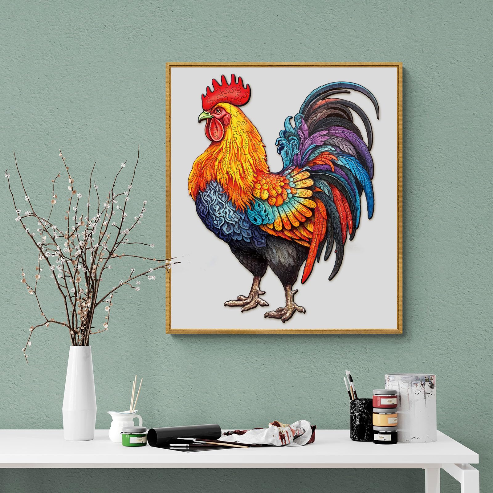 Premium 100-Piece Wooden Rooster Puzzle for Adults - Challenging & Unique Jigsaw Puzzle Gift for Women & Men (10.2 x 7.8 Inches) - Perfect for Relaxation, Stress Relief & Home Decor