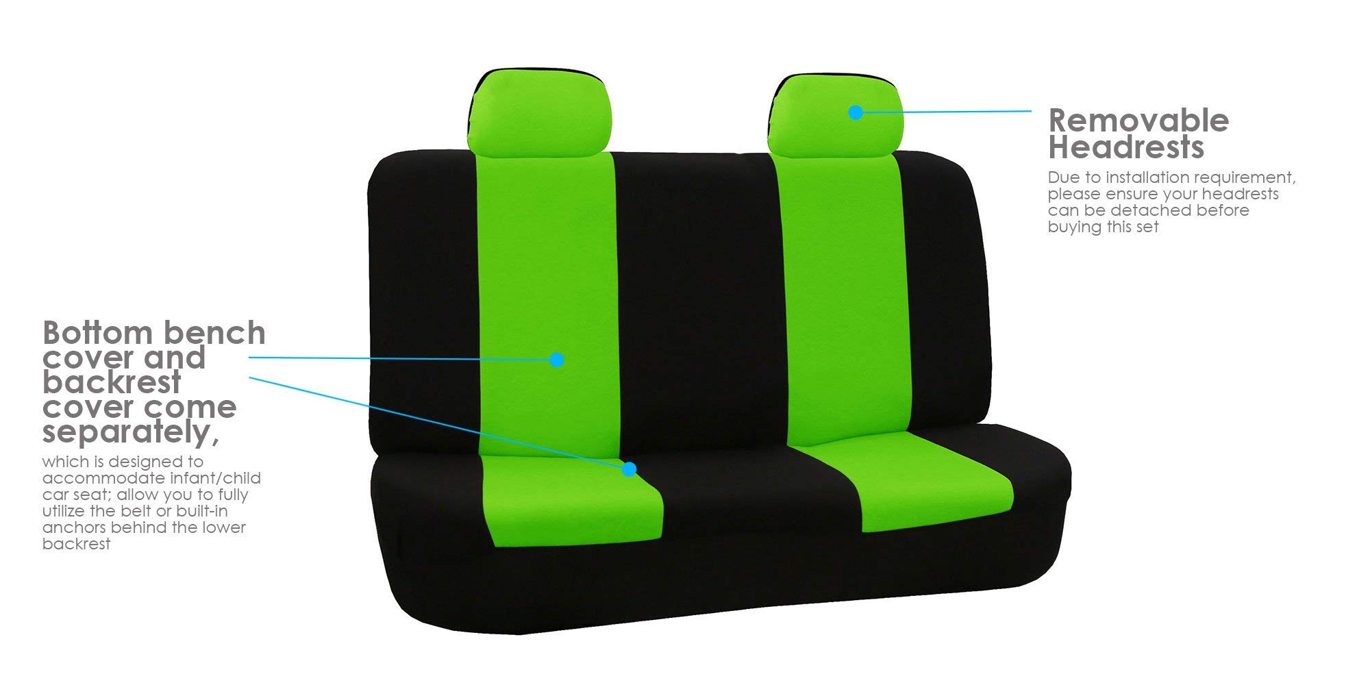 FH Group Universal Fit Car Seat Covers Full Set - Non-Slip Flat Cloth Seat Protectors for Cars, Trucks & SUVs | Green Bench Style with Dash Grip Pad | Perfect for Road Trips, Daily Commute & Interior Protection