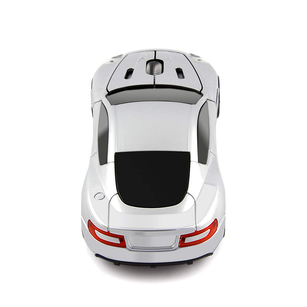 Wireless 3D Optical Sports Car Mouse - 2.4GHz 1000DPI LED Gaming Mouse for PC Laptop Desktop - Perfect for Gaming, Office Work & Home Use (Silver)