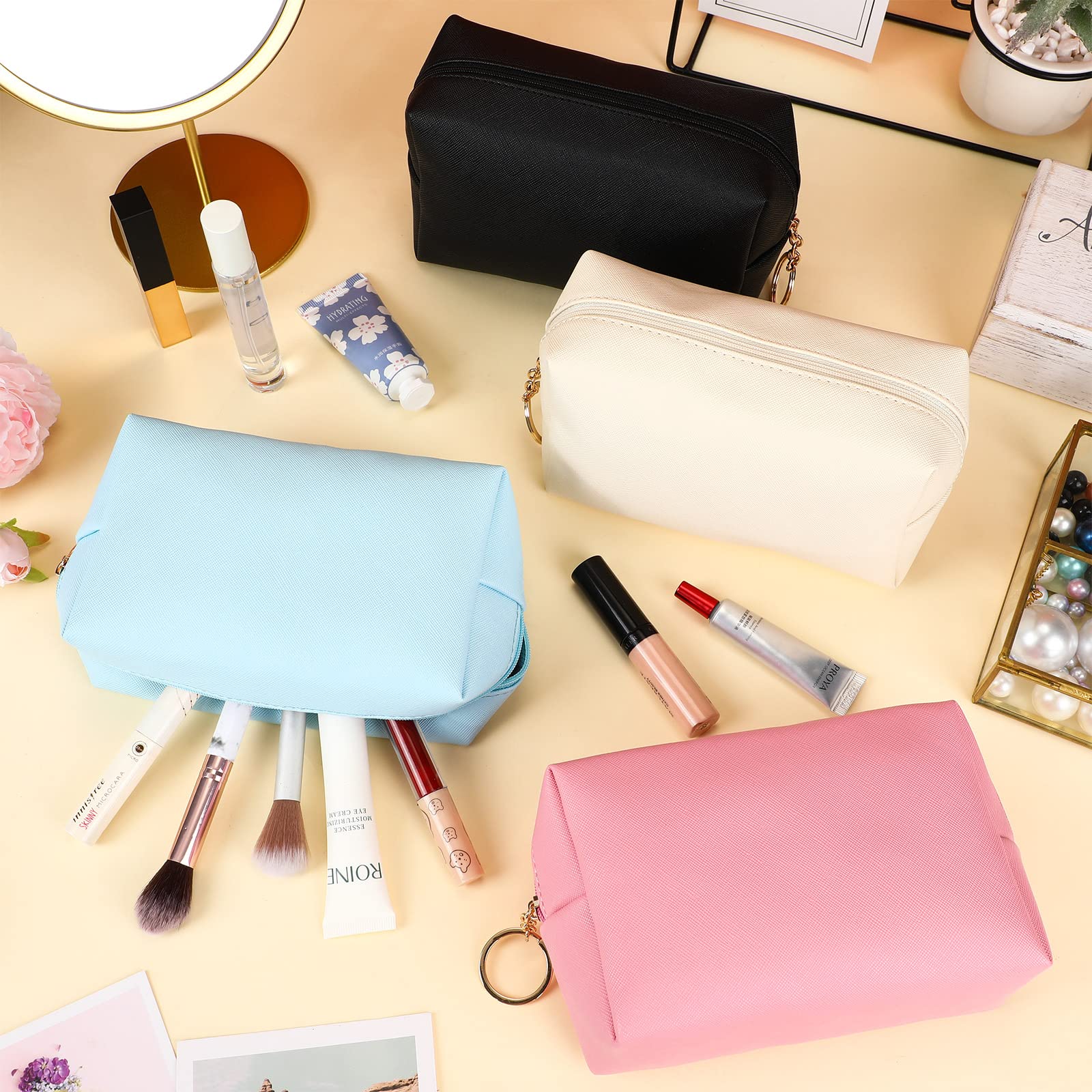 Chunful 24 Pcs Preppy Makeup Bags - PU Leather Cosmetic Organizer Set, Waterproof Toiletry Pouch for Women, Travel Essentials, Pencil Case & Cosmetic Purse (Mixed Colors) - Perfect for Travel, Gym, School & Daily Organization