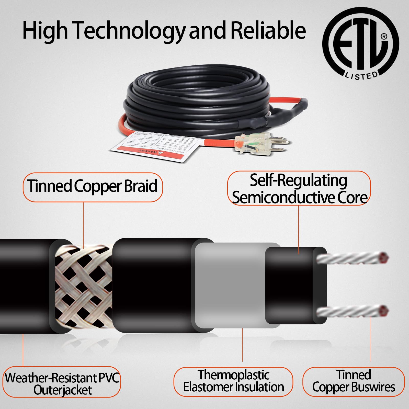 Self-Regulating Heating Cable for Pipe Freeze Protection - 24Ft, 120V Energy-Saving Heat Tape for Metal & Plastic Water Pipes - Keep Water Flowing in Cold Weather - Ideal for Home, RV, and Outdoor Pipe Protection