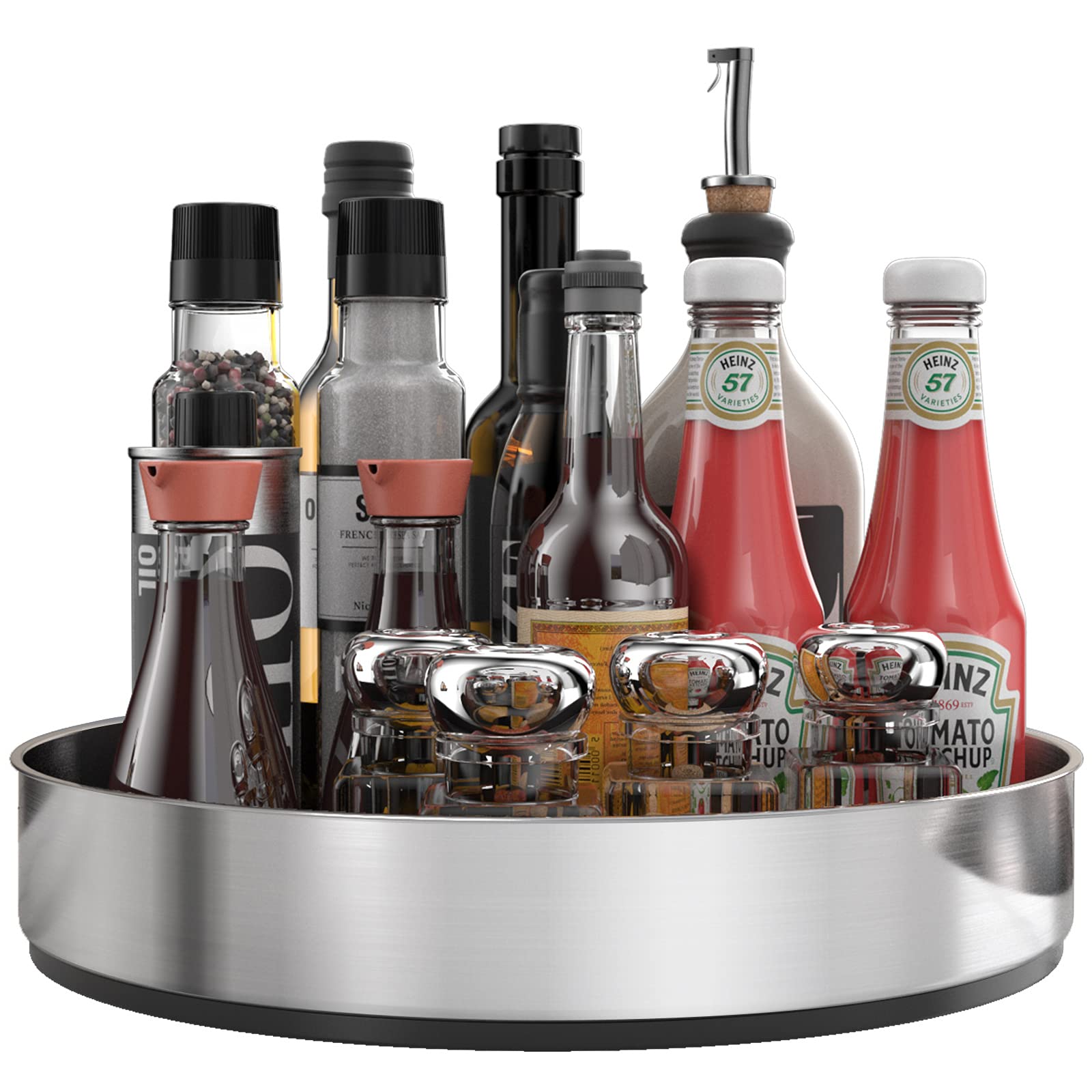 VAEHOLD 10-inch Stainless Steel Black Spice Rack Turntable - Pantry Cabinet Organizer with Lazy Susan for Kitchen, Bathroom & Snack Storage | Space-Saving Decorative Tray for Spices, Cosmetics & Small Items