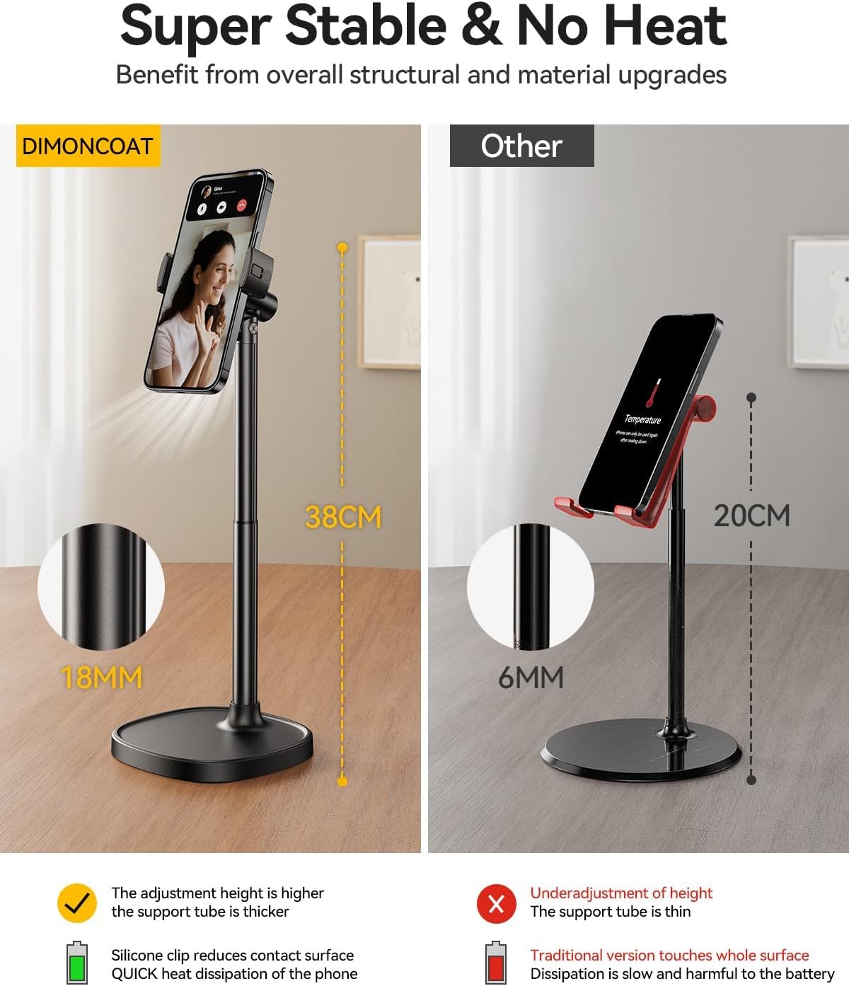 Adjustable Aluminum Alloy Phone Stand for Desk - Universal Retractable iPhone Holder for iPhone 16/15/Pro/Max/Plus - Perfect for Video Calls, Recording, Office & Home Use
