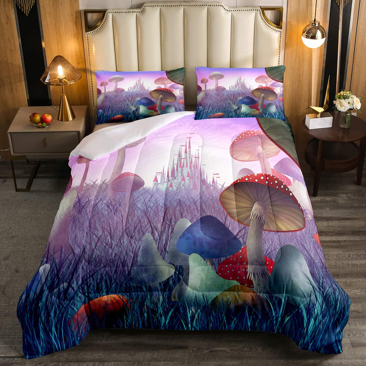 Erosebridal Full Size Mushroom Duvet Insert - Magic Fairy Tale Comforter Set for Kids, Girls & Youth | Castle Themed Bedding with Nature Plant Design | Botanical Jungle Bedroom Decor for Cozy Sleep & Fantasy Room Makeover