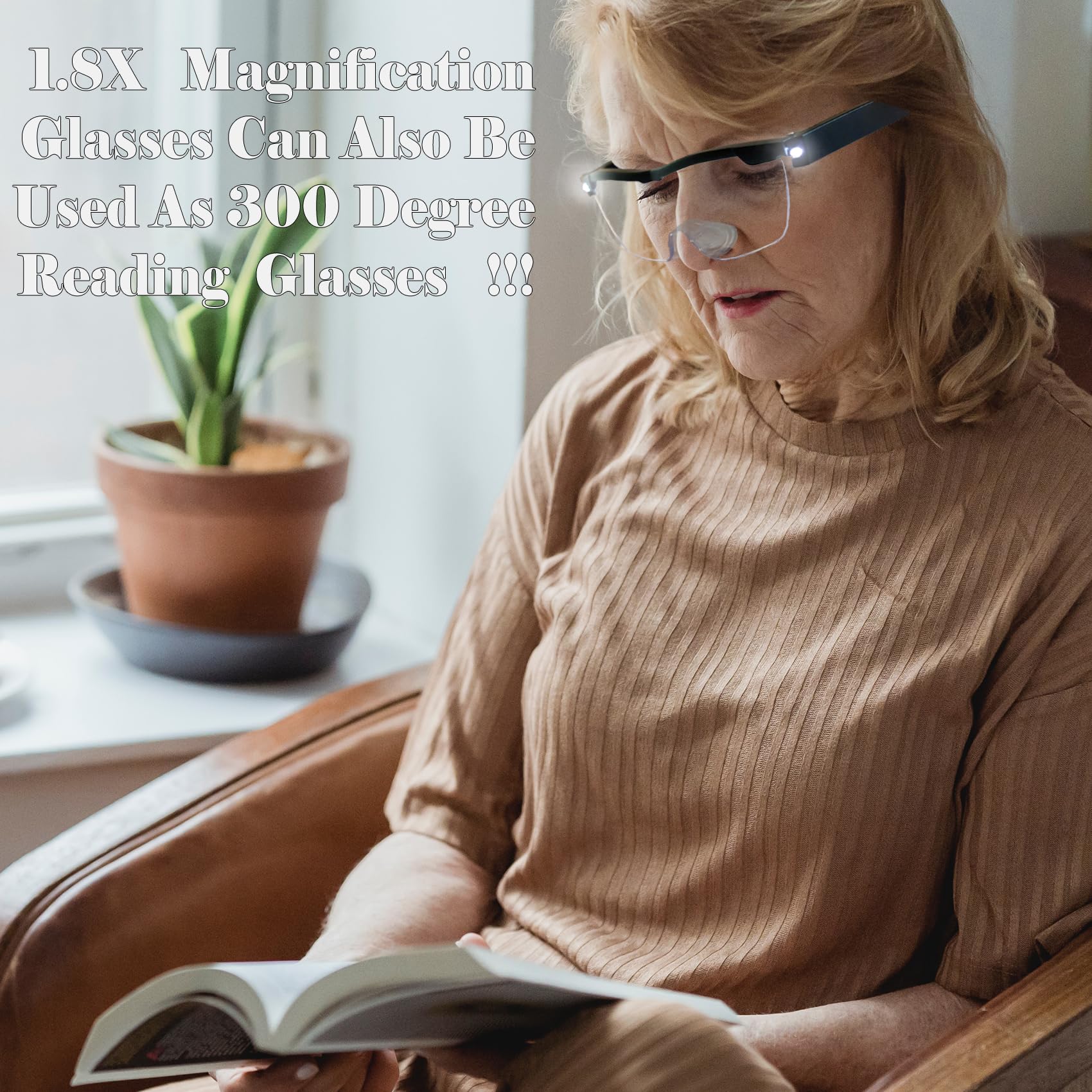 LED Rechargeable Magnifying Glasses with Light - 180% Magnification, Anti-Blue Light, Hands-Free Head Magnifier with Dual LED Lights for Reading, Jewelry Making, Watch Repair & Crafts (Black) - Perfect for Seniors, Hobbyists & Professionals