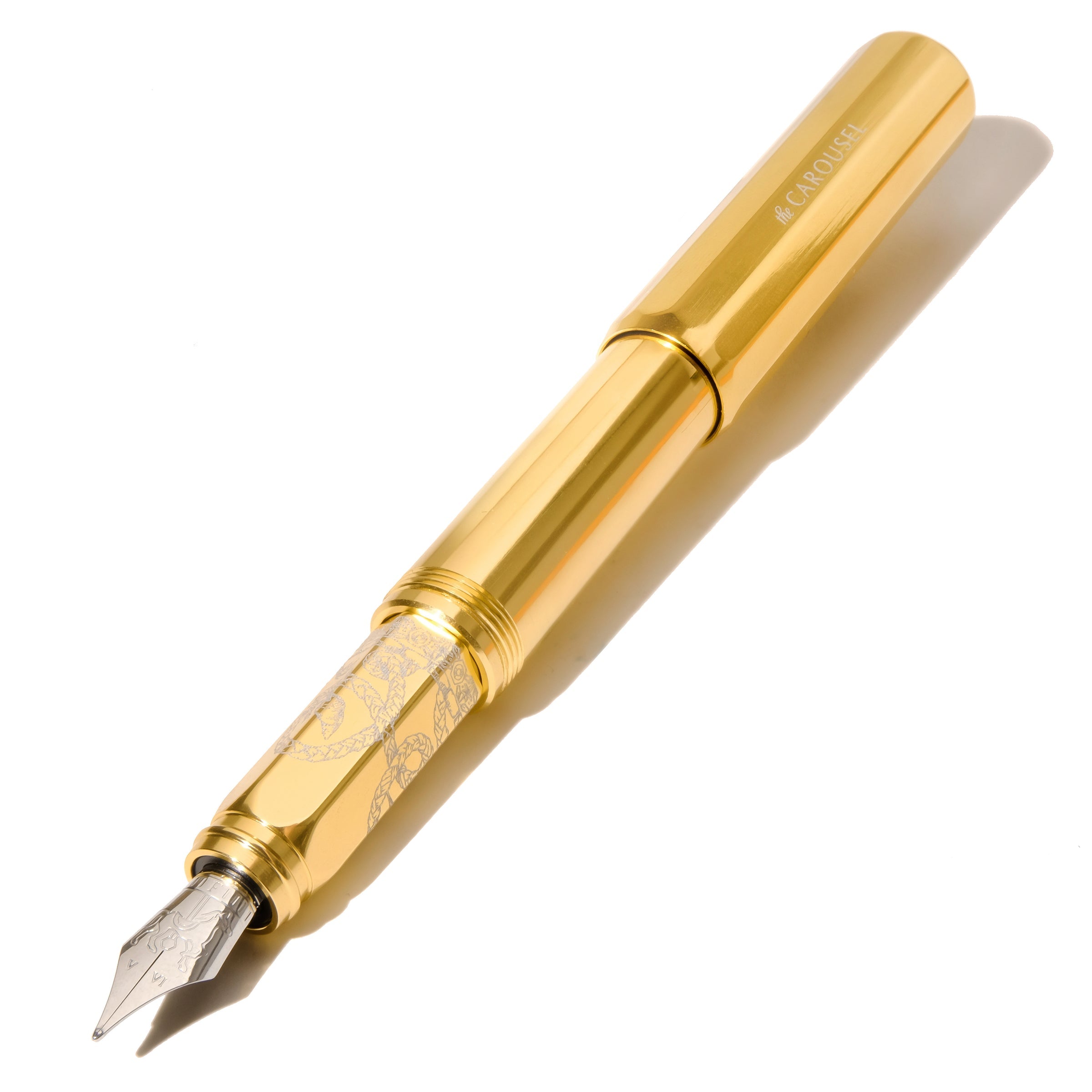 Premium Aluminum Carousel Fountain Pen with Plaited Gold Trim - Elegant Writing Instrument for Professionals, Gifts & Calligraphy