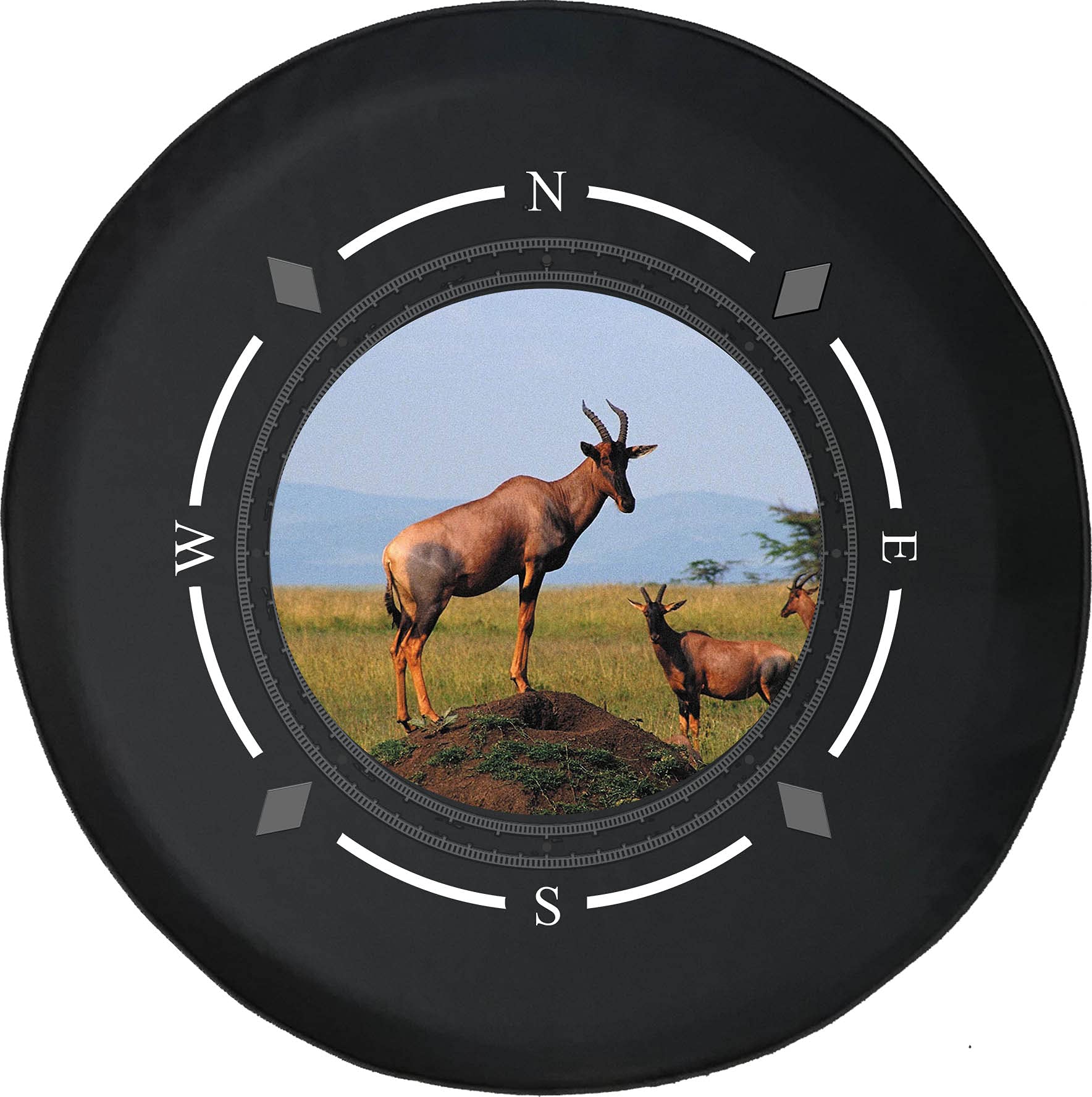 American Unlimited Spare Tire Cover with Compass & Antelope Design - Durable SUV, Trailer & RV Wheel Cover for Off-Road Adventures & Outdoor Camping