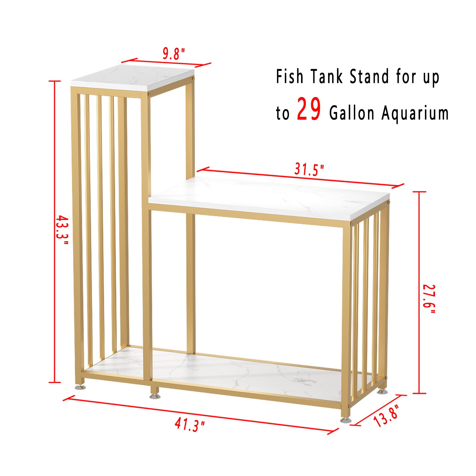 29 Gallon Fish Tank Stand - Sturdy Metal Aquarium Stand with Storage Shelves for Fish Tank Accessories, Reptile & Turtle Terrariums - Gold Finish for Home & Office Use | Perfect for Living Room, Bedroom Decor & Pet Habitat Setup