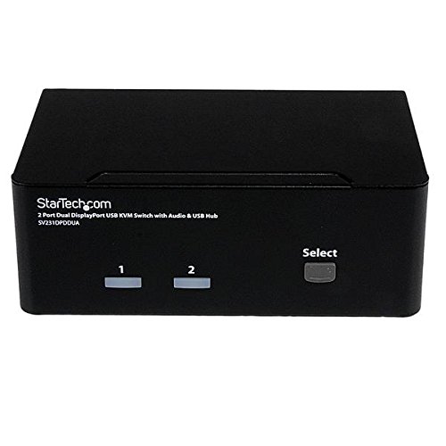2-Port Dual DisplayPort USB KVM Switch with Audio & USB 2.0 Hub - Seamlessly Control 2 Computers with Single Keyboard/Mouse - Ideal for Home Office, Gaming & Workstation Setup
