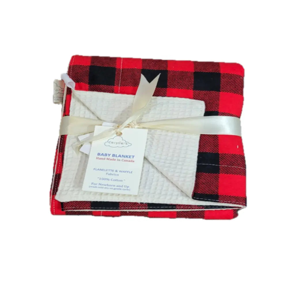 CozyCare Flannel & Waffle Knit Baby Blanket - Soft Red & Black Checkered Pattern for Newborns, Infants & Toddlers - Perfect for Nursery, Stroller, Car Seat & Swaddling