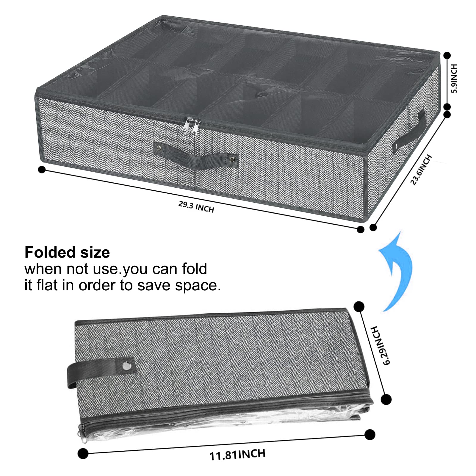 Under Bed Shoe Storage Organizer - Set of 2 Clear View Shoe Boxes Holds 24 Pairs | Space Saving Closet Organization for Sneakers, Heels & Boots | Sturdy Plastic Underbed Storage Containers (29.3