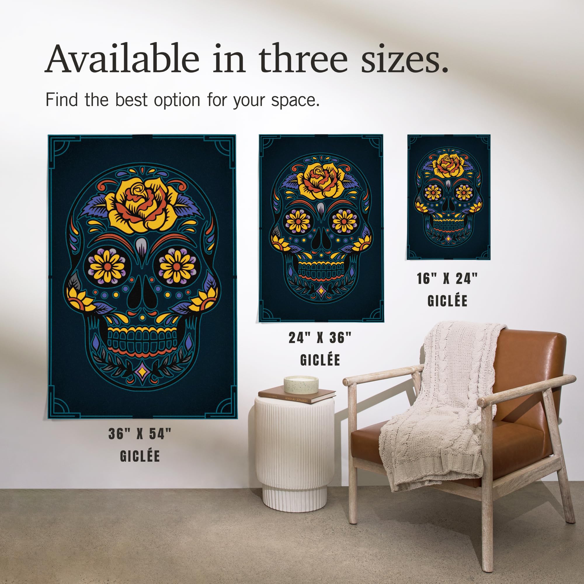 Lantern Press 16x24 Inch Giclee Art Print Wall Decor - Sugar Skull Navy Blue - Perfect for Home, Office & Gallery Decor