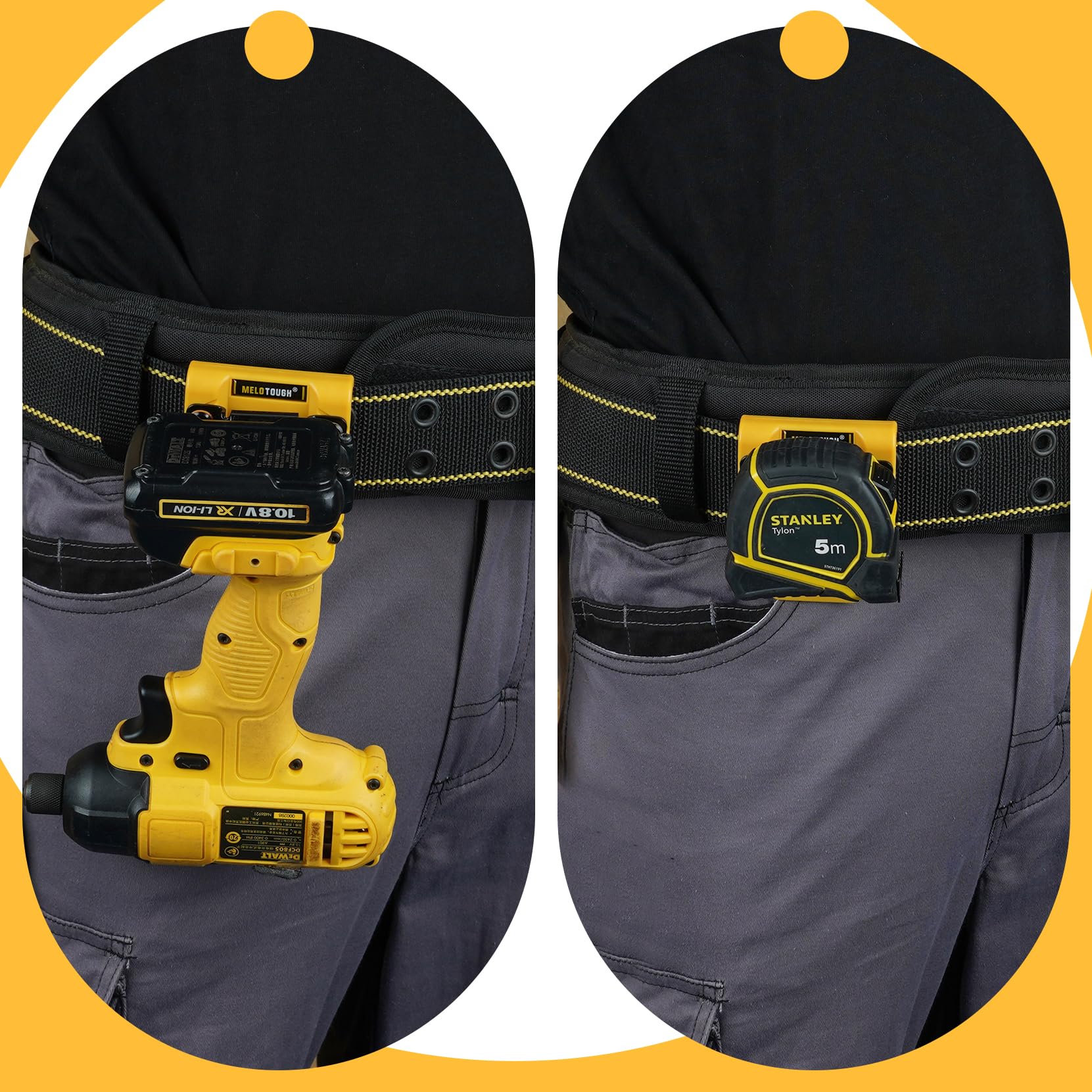 MELOTOUGH Heavy Duty Drill Belt Clip - Secure Drill Holder for Tool Belt & Impact Driver, Tape Measure Holder - Perfect for Construction, Carpentry & DIY Projects