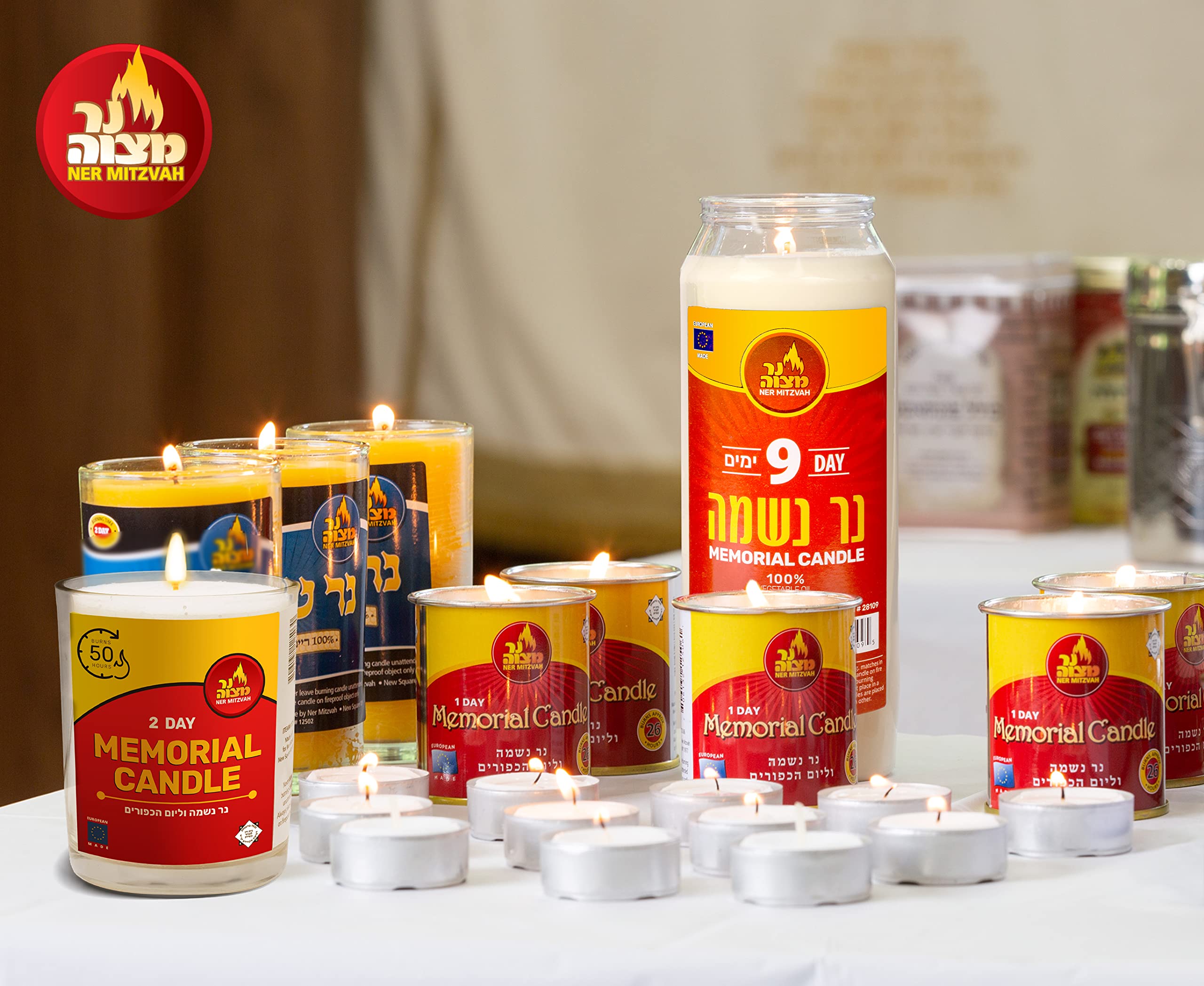 48-Hour Yahrzeit Memorial Candles - 2 Day Jewish Candle for Yom Kippur & Remembrance - Glass Tumbler Candle Set (1 Pack) - Perfect for Synagogue, Home Memorials & Religious Ceremonies