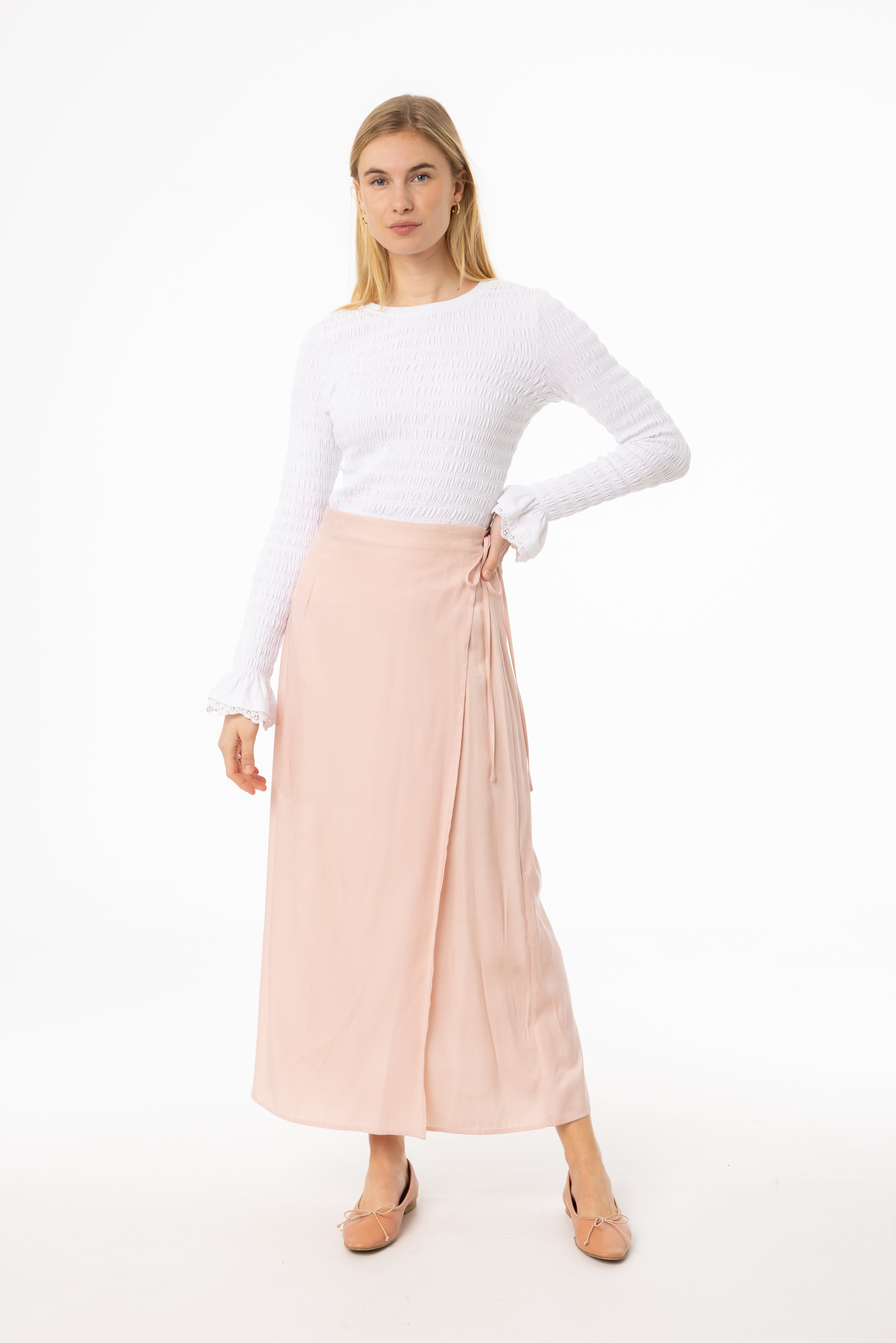 Stylish Pink Wrap Skirt for Women - Flowy Midi Skirt with Side Slit - Perfect for Summer, Beach, and Casual Outings