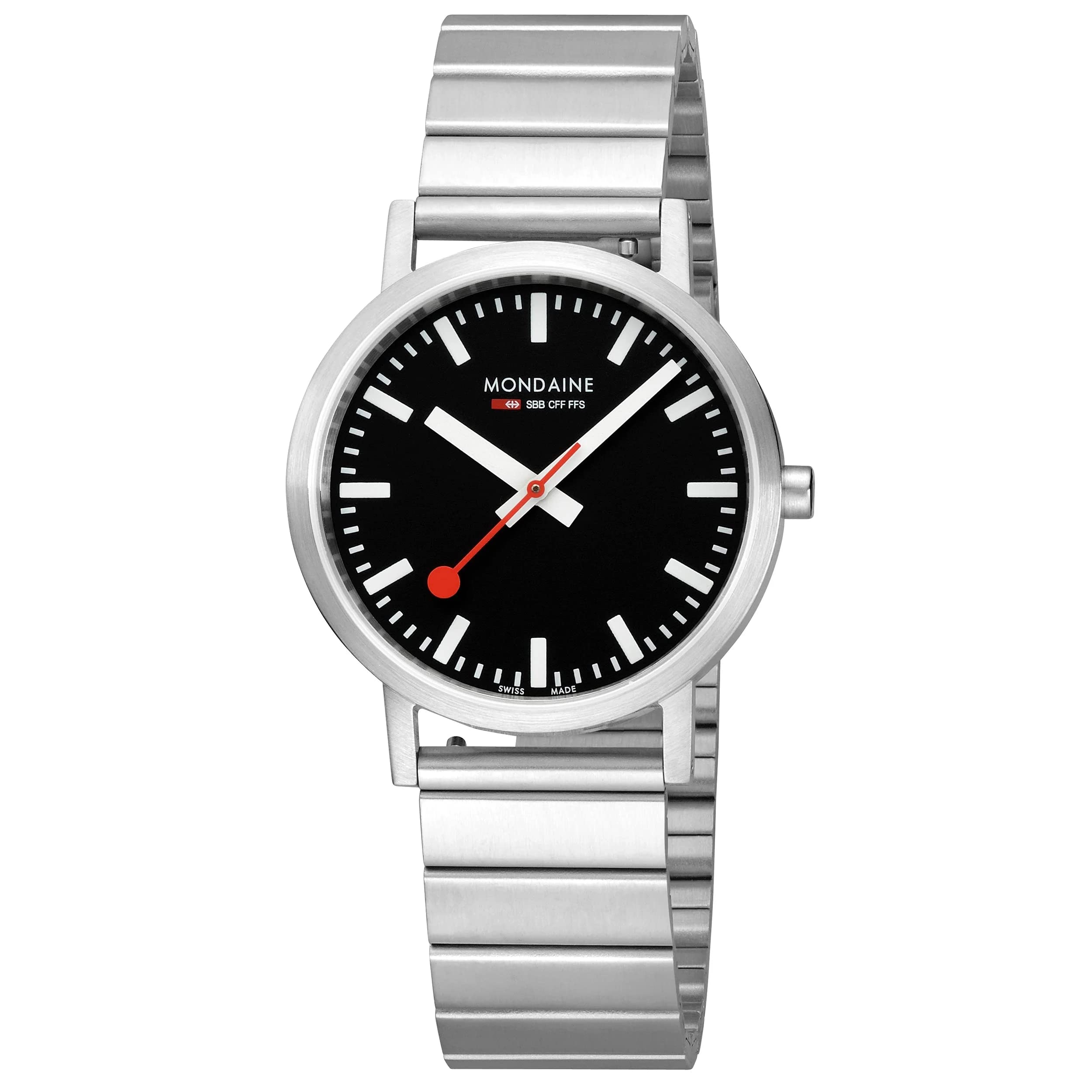 Mondaine Classic Official Swiss Railways Watch for Men & Women - Black Dial with Stainless Steel Bracelet - Swiss Quartz Movement - Perfect for Business, Travel & Everyday Wear